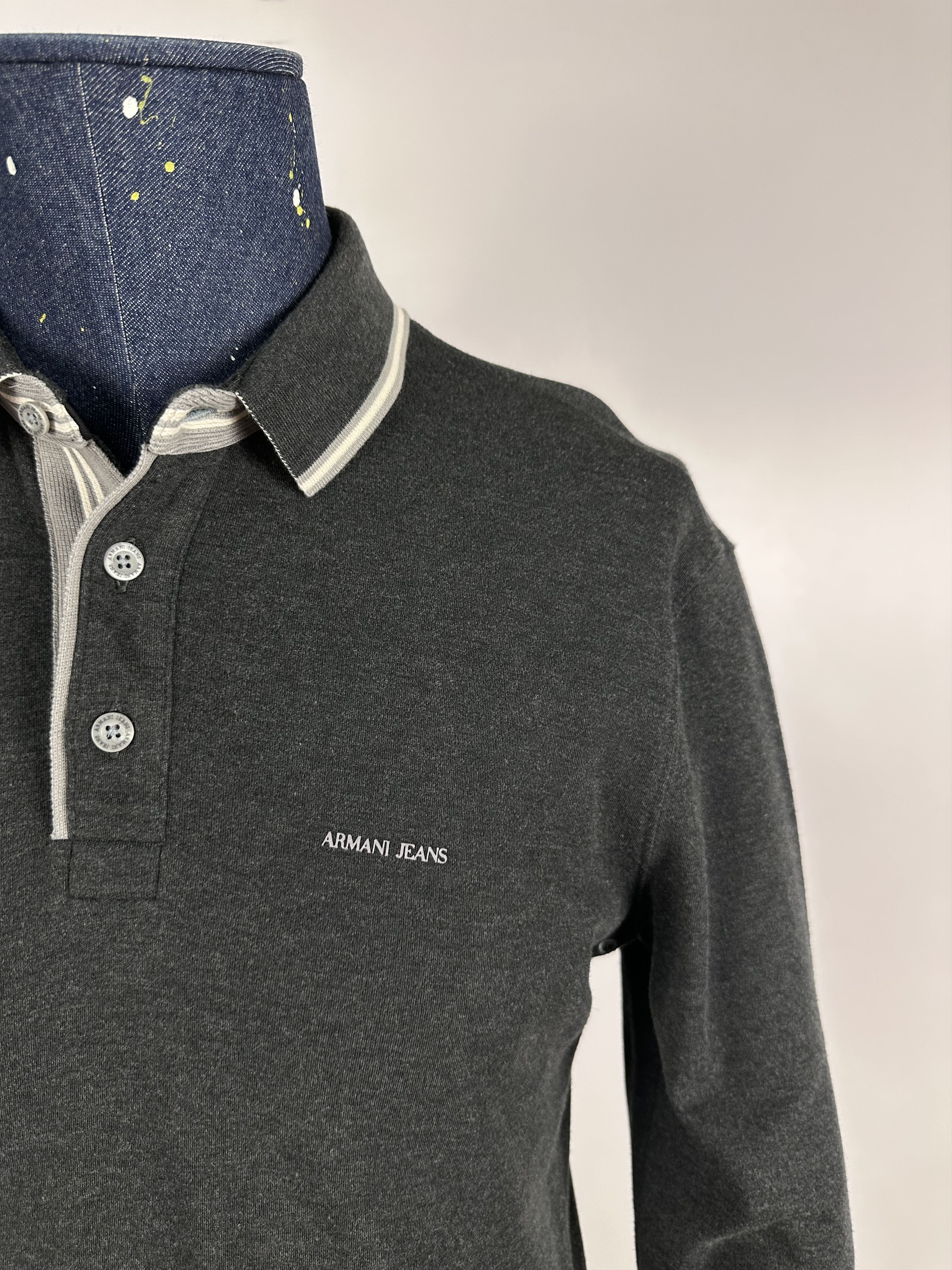 Giorgio Armani Armani Jeans Long Sleeve Polo Mens Shirt Gray Cotton Size XL Size US XL / EU 56 / 4 - 2 Thumbnail