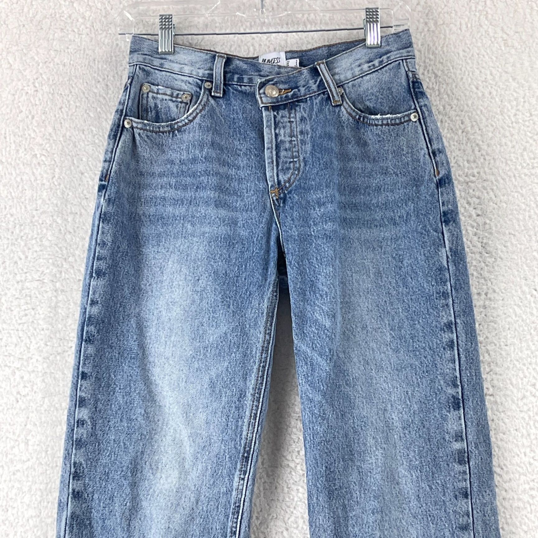 PRINCESS POLLY Princess Polly Jeans Womens Size 2 Blue Denim Wide Leg Mid Rise Casual Loose Jeans Boots Size 26" / US 2 / IT 38 - 2 Thumbnail