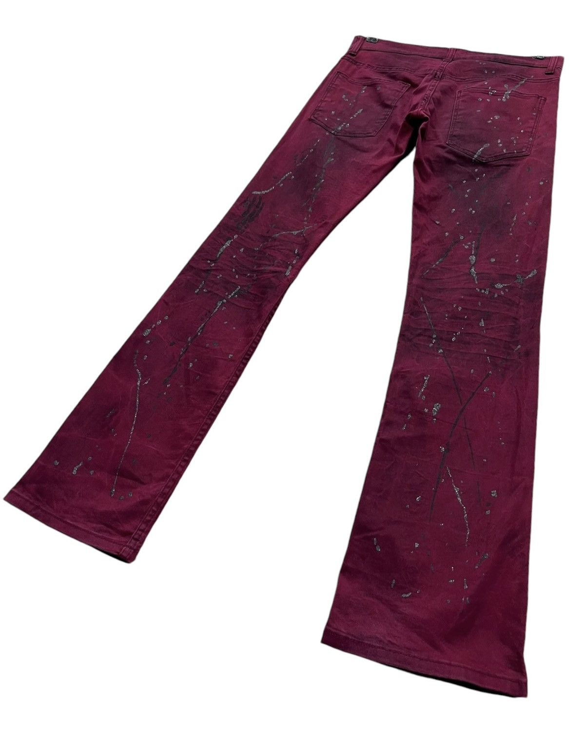 Japanese Brand 🔥KUI Grunge Smoked Red Glitter Splattered Stretch FLARE💥 Size US 30 / EU 46 - 5 Thumbnail