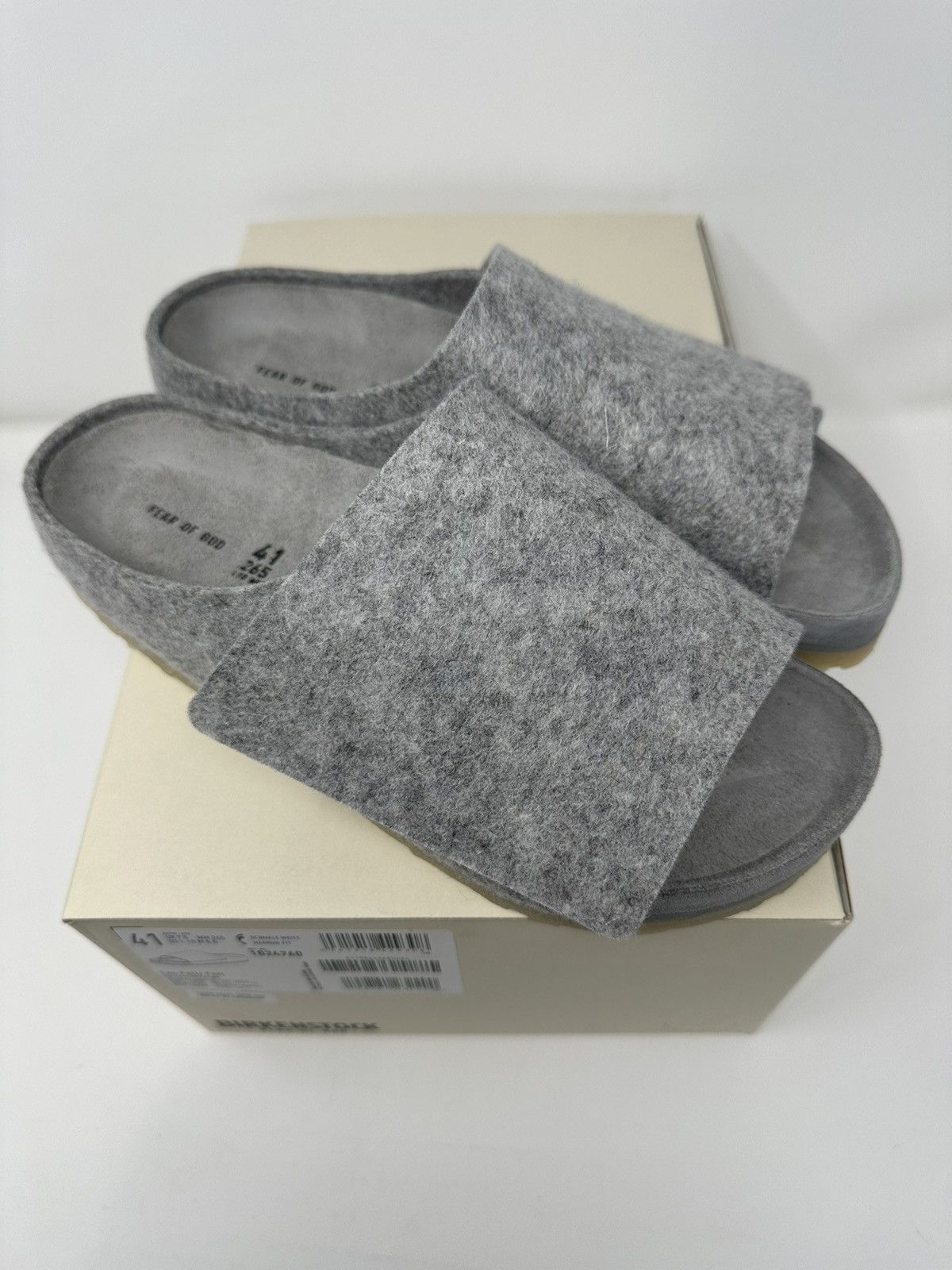 image of Birkenstock x Fear Of God Los Feliz Felt Cement Melange Size 41 Shoes in Grey, Men's