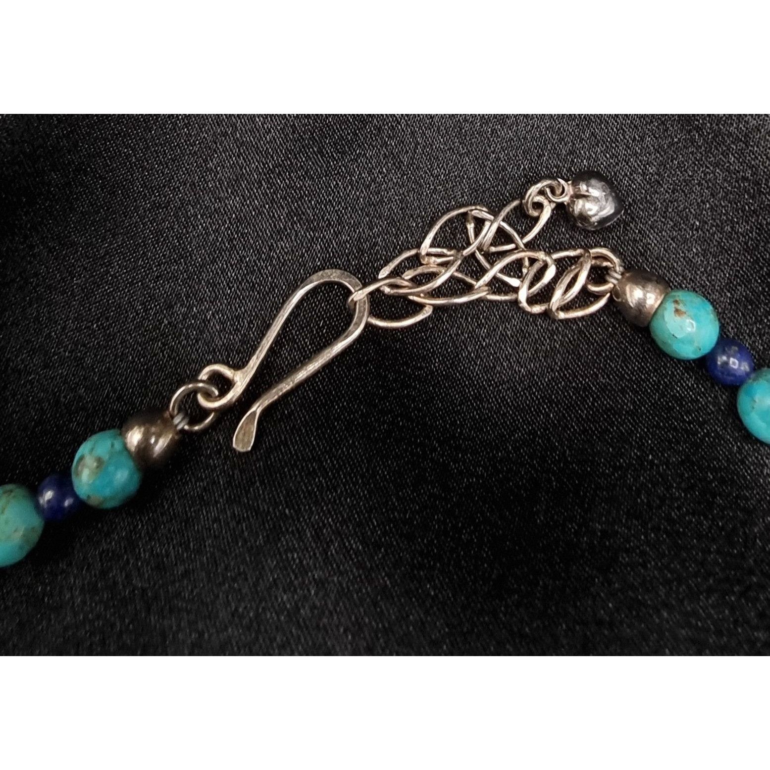 Vintage Turquoise & Lapis Double Sided Necklace Sterling Silver Clas Size ONE SIZE - 6 Thumbnail