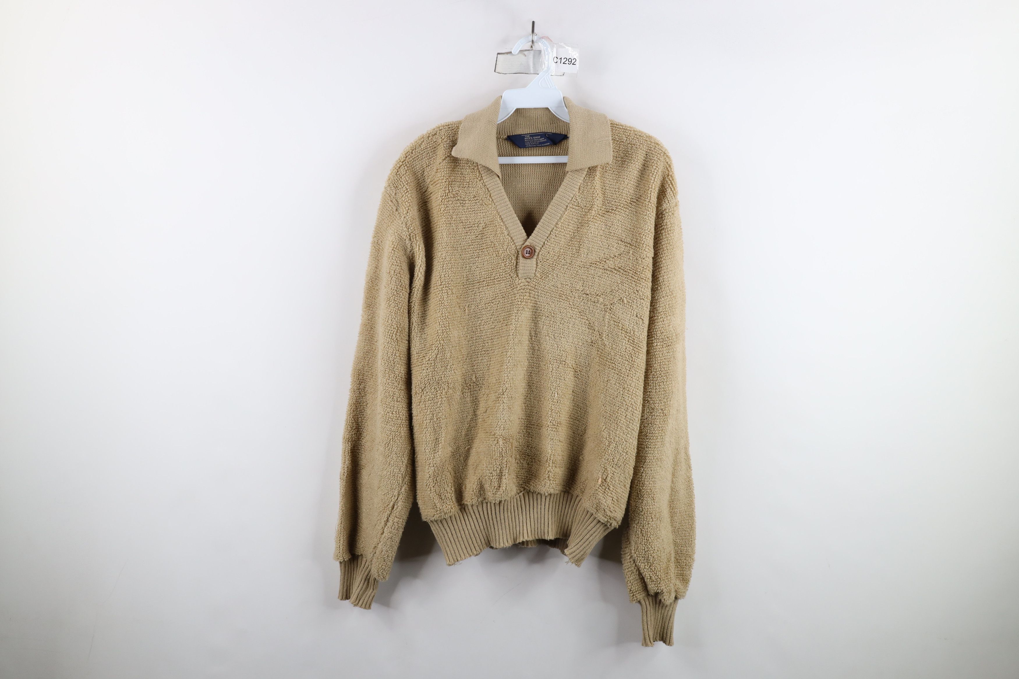 Vintage Vintage 70s Streetwear Terry Cloth Collared Sweater Beige Size US L / EU 52-54 / 3 - 1 Thumbnail