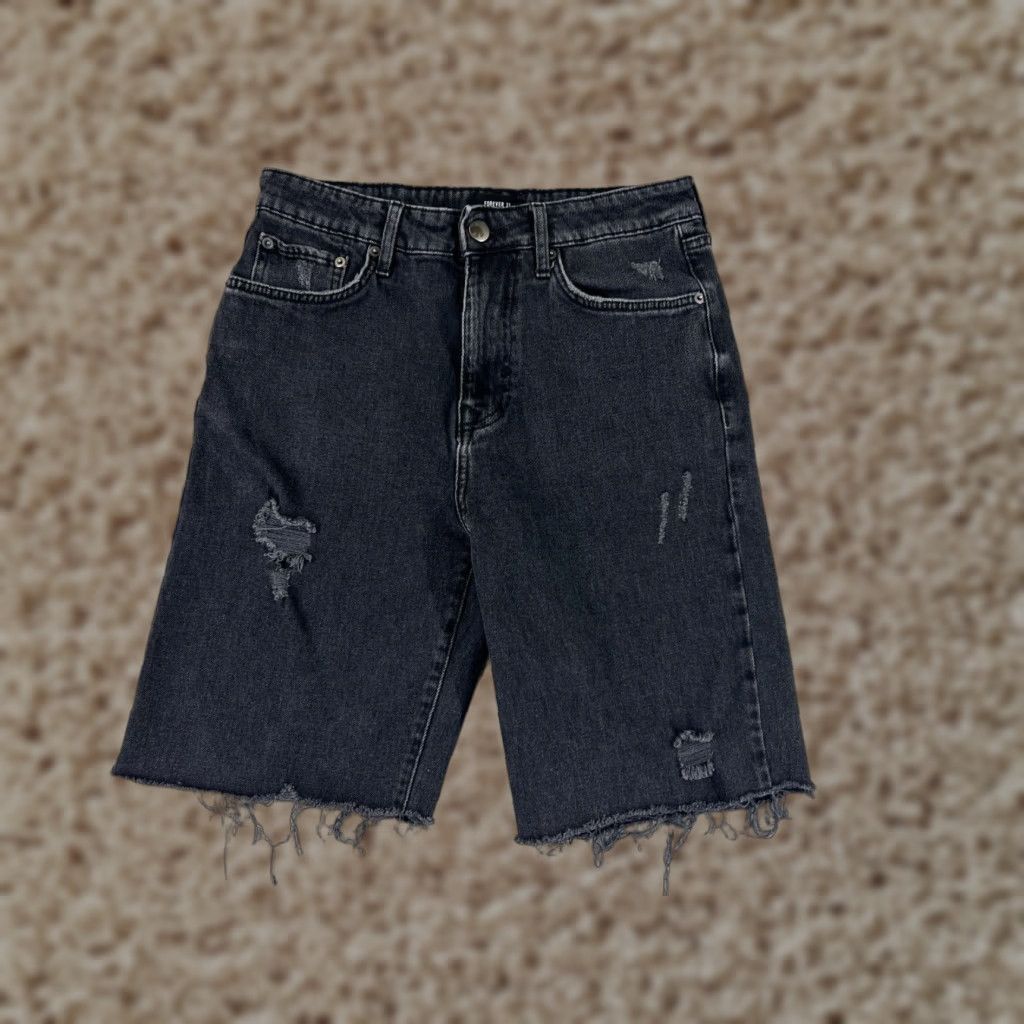 Forever 21 FOREVER 21 Shorts Womens 29 Black Denim Jean Cutoff High Rise Distressed Size 29" - 1 Thumbnail