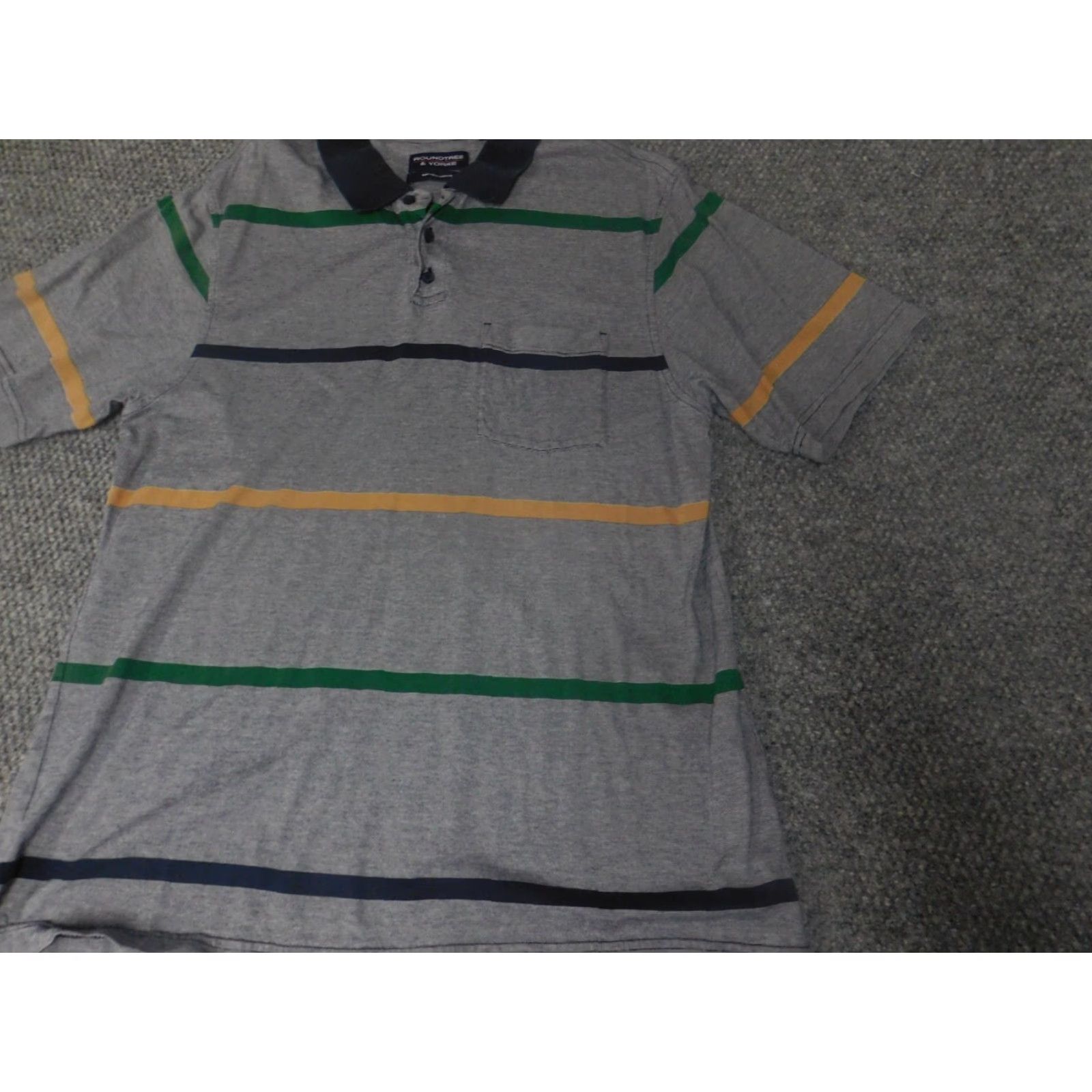 Roundtree & Yorke Roundtree & Yorke Polo Shirt Mens Medium Gray Striped Short Sleeve Golf Athletic Collared Button Knit Cotton Sportsman | Regular Fit | All Seasons Size US M / EU 48-50 / 2 - 3 Thumbnail