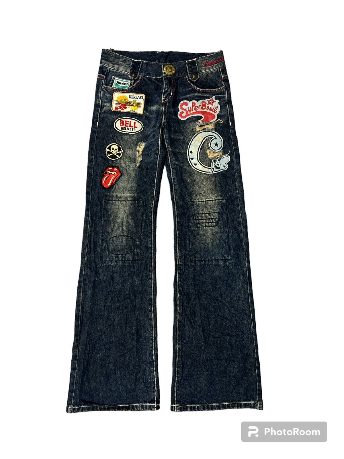 Japanese Brand FLARED💥UNKNOWN RIPPED PATCHES DISTRESSED DENIM PANT Size 28" / US 6 / IT 42 - 1 Thumbnail