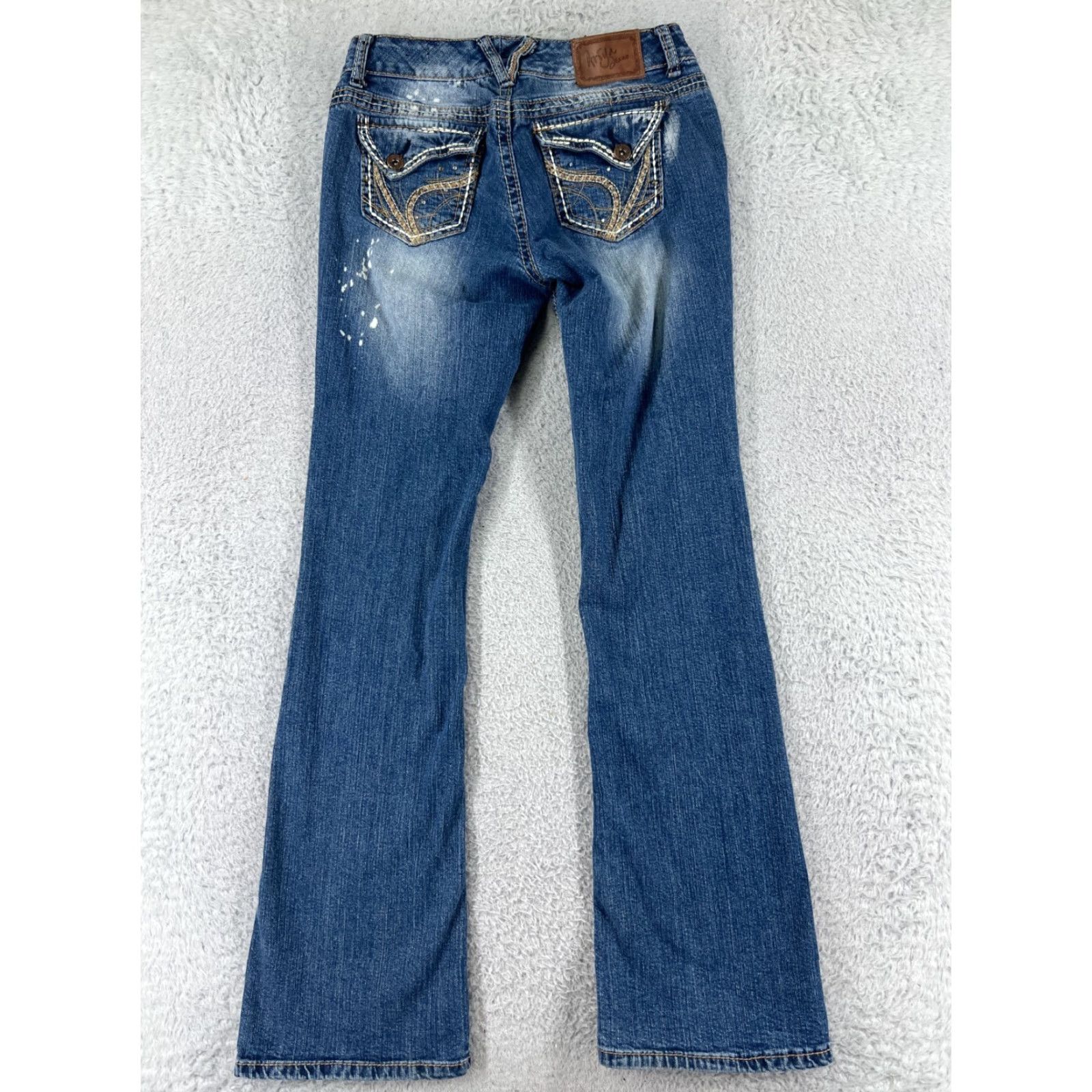 Vintage Ariya Jeans Blue Denim Distressed Flared Embroidered 5 Pocket Cotton Blend Womens Jeans Size 27" / US 4 / IT 40 - 2 Thumbnail