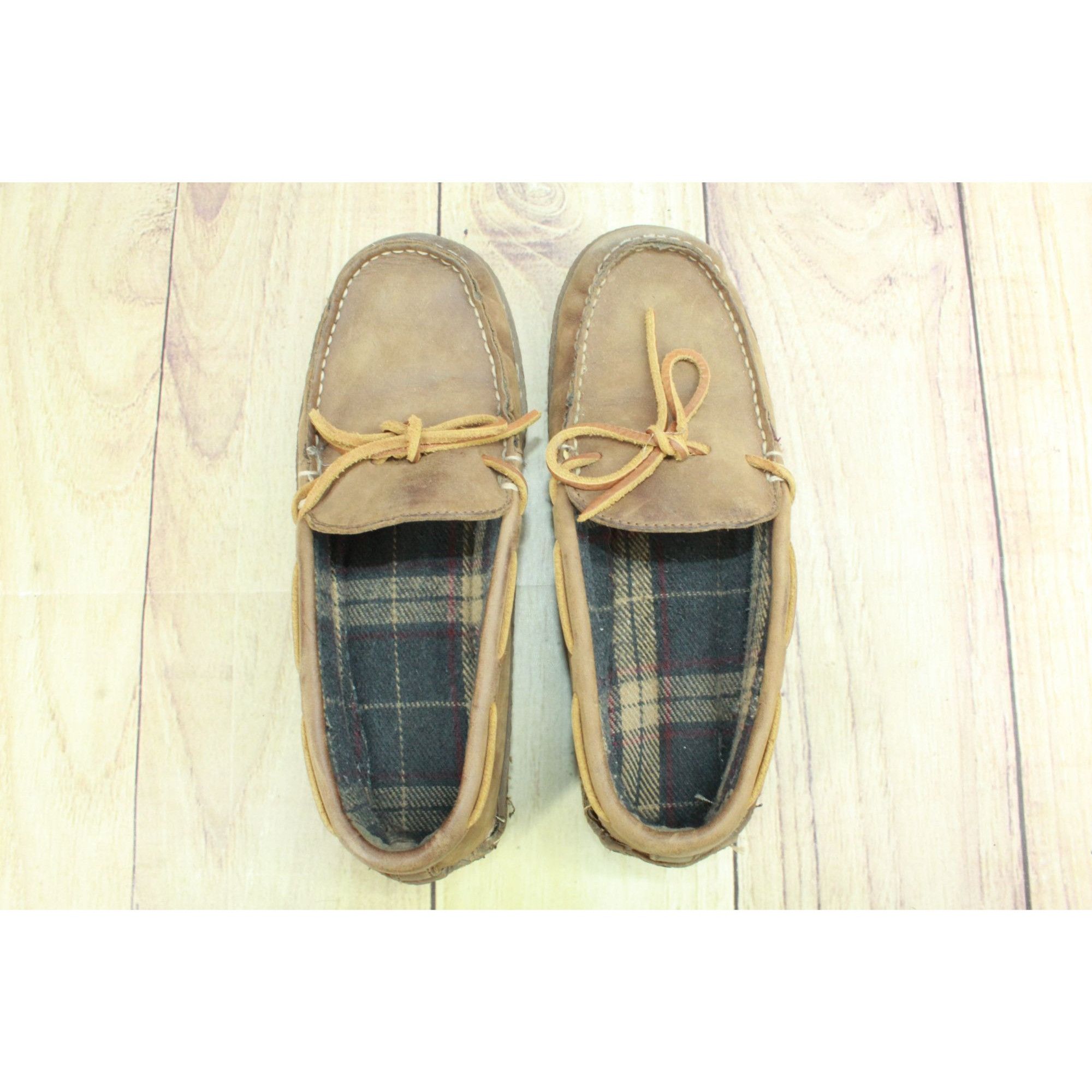 L.L. Bean LL Bean Men's Brown Leather Flannel Lined Crepe Slippers Size US 7 / EU 40 - 7 Thumbnail