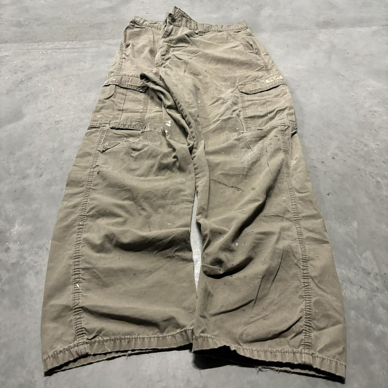 Japanese Brand × Vintage Crazy Vintage Y2K/2000s Baggy Khaki Skater Workwear Distressed Cargo Pants! Size US 36 / EU 52 - 3 Thumbnail