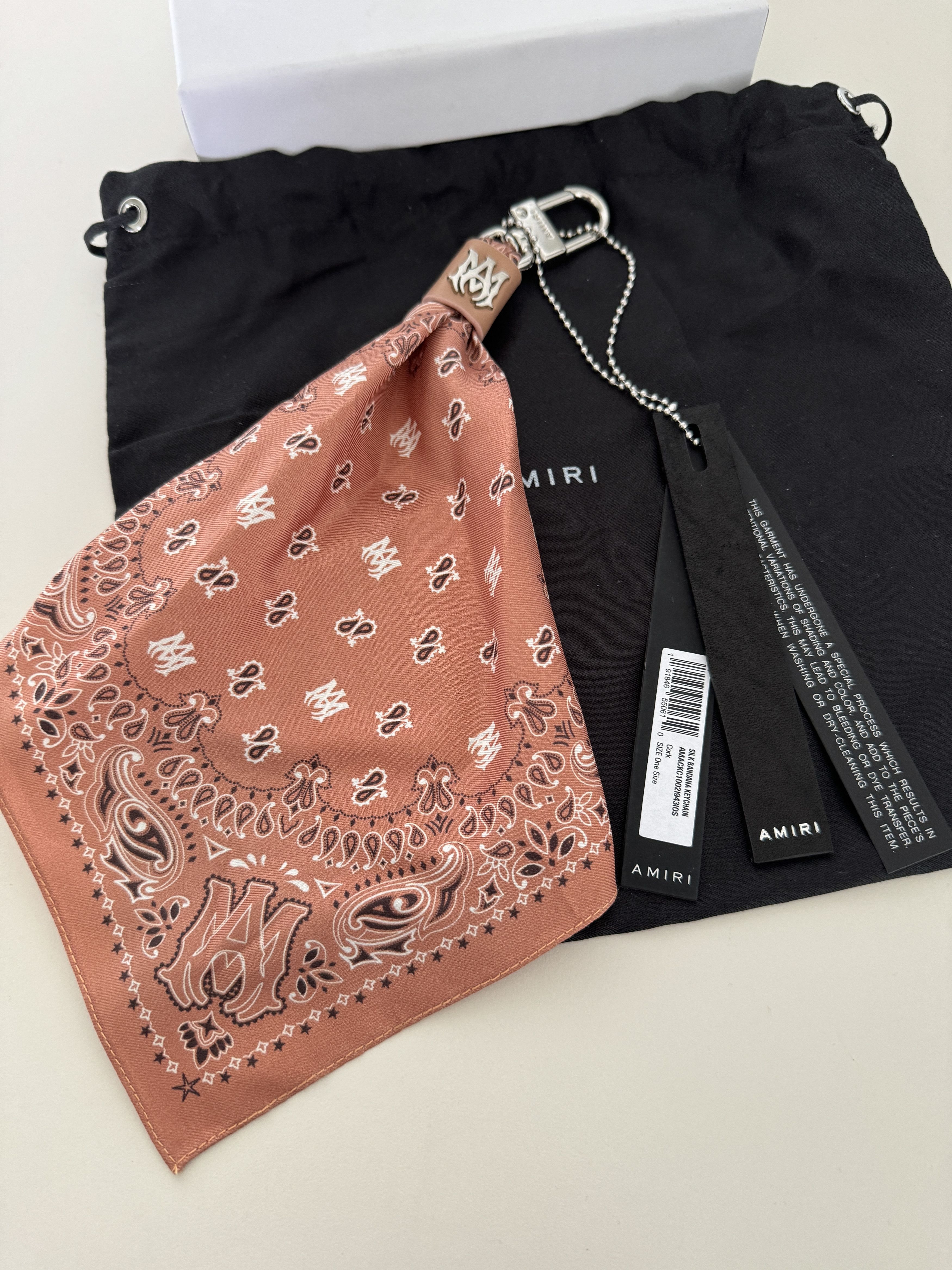 image of Amiri Silk Bandana Keychain (Cork) New $295, Men's