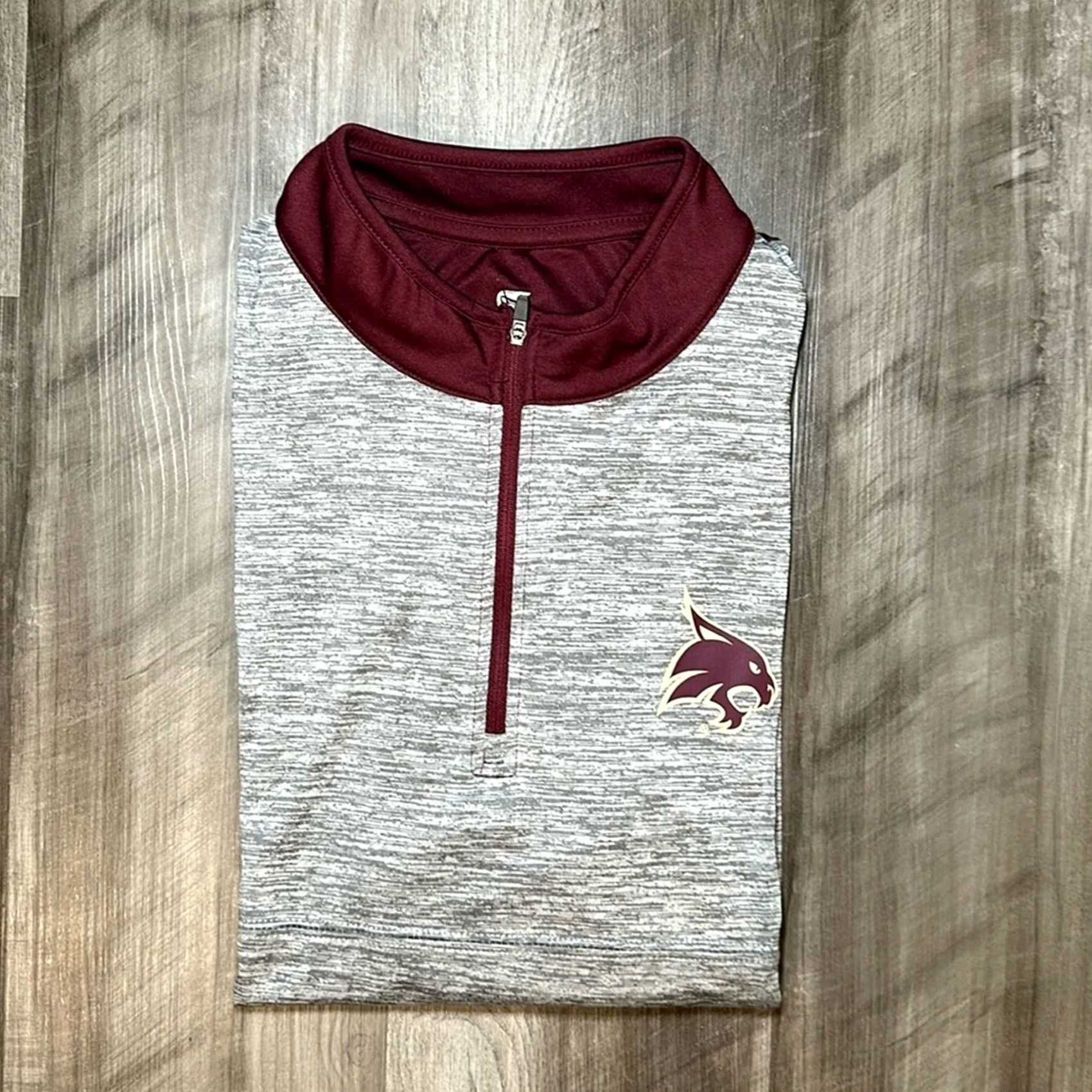 Vintage VINTAGE Texas State Bobcats Colosseum Performance Quarter Zip Pullover XL Gray Mens Sweatshirt Pullover 100% Polyester 30" Length 24" Pit 24" MS4531 Size US XL / EU 56 / 4 - 2 Thumbnail