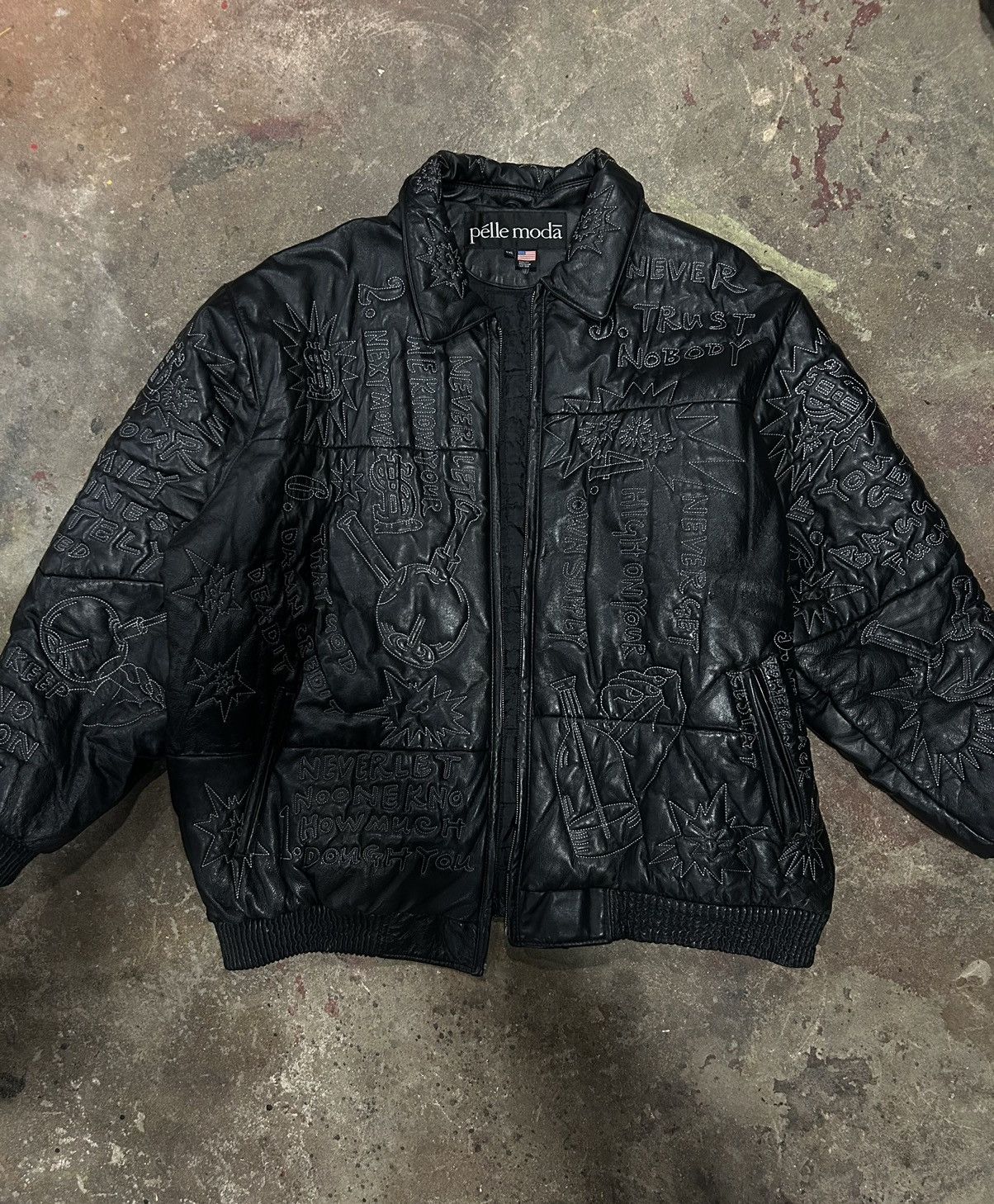 Designer Streetwear Vintage Pelle Moda x Biggie Smalls Embroidered Leather Jacket Grailed