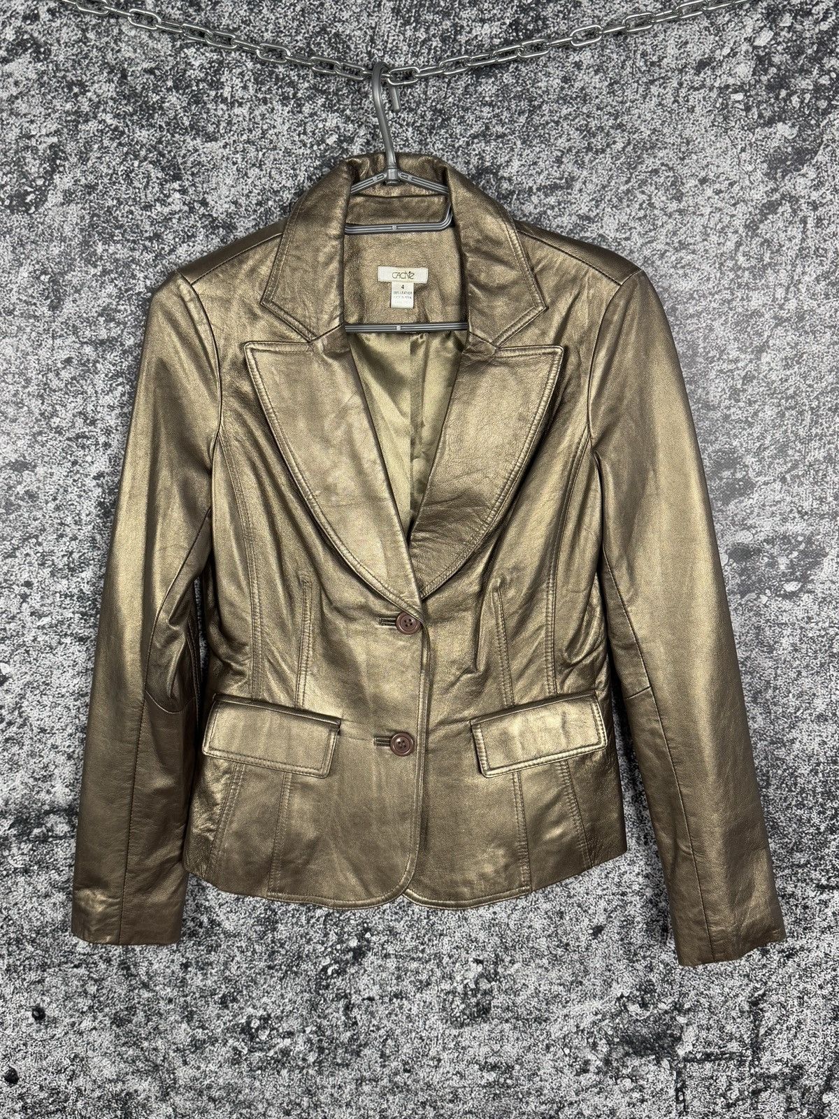 Leather Women’s Cache 100% Leather Blazer Gold India Luxury Size 4 Size S / US 4 / IT 40 - 1 Thumbnail
