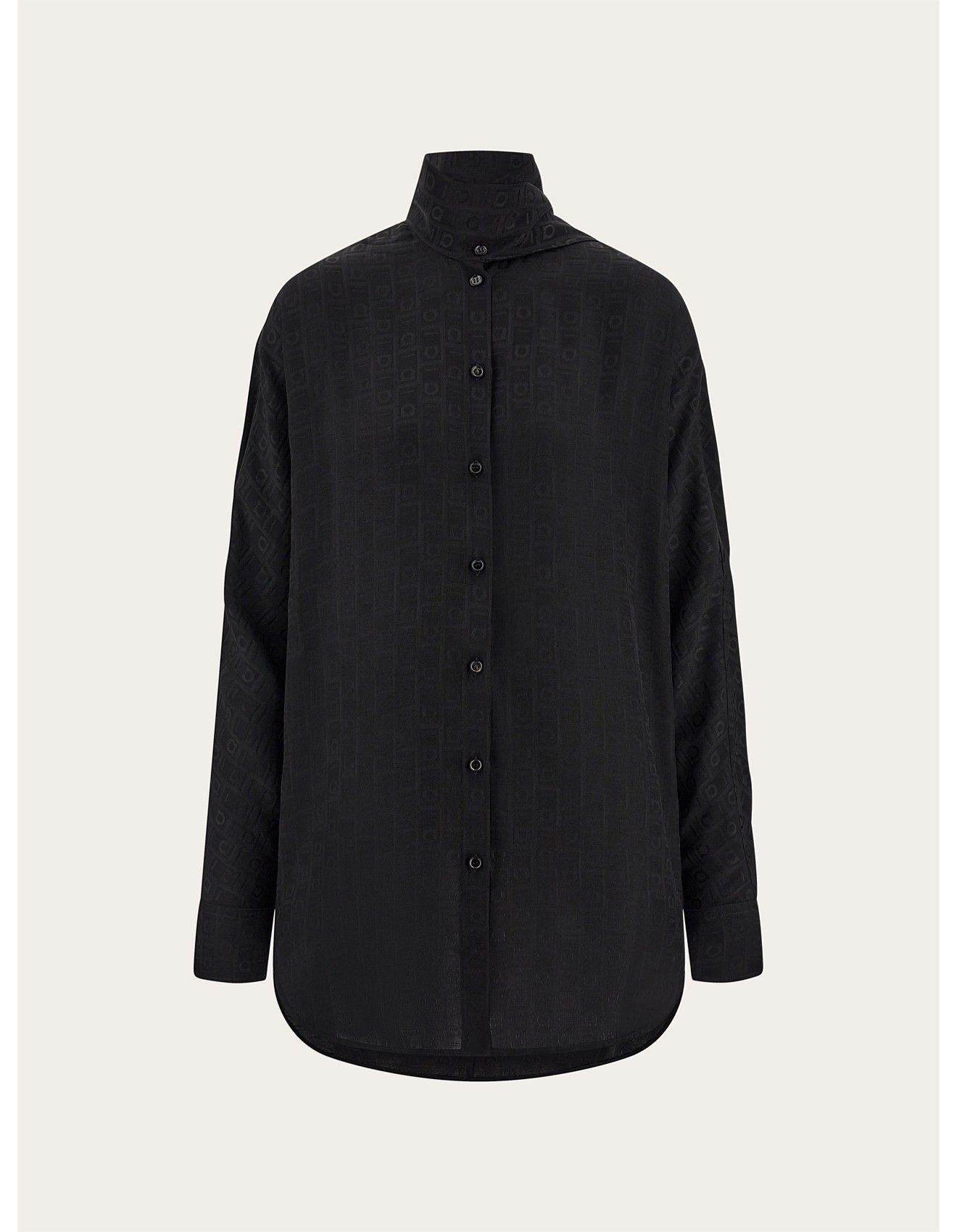 Salvatore Ferragamo o1s1rm0426 Sash Collar Viscose Blouse in Black Size L / US 10 / IT 46 - 1 Thumbnail