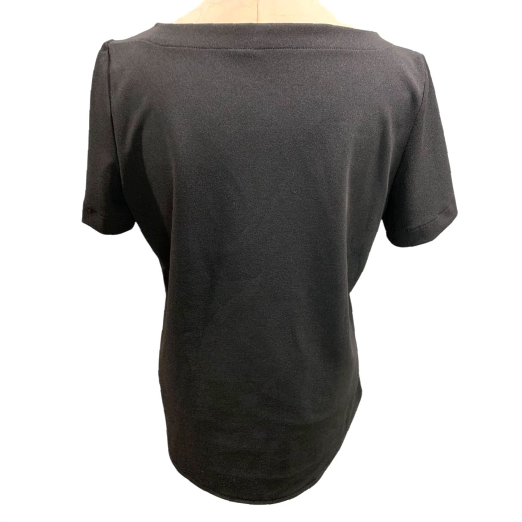 Ann Taylor Ann Taylor Womens Medium Pullover Black Shirt Button Embellished Short Sleeve Size M / US 6-8 / IT 42-44 - 6 Thumbnail