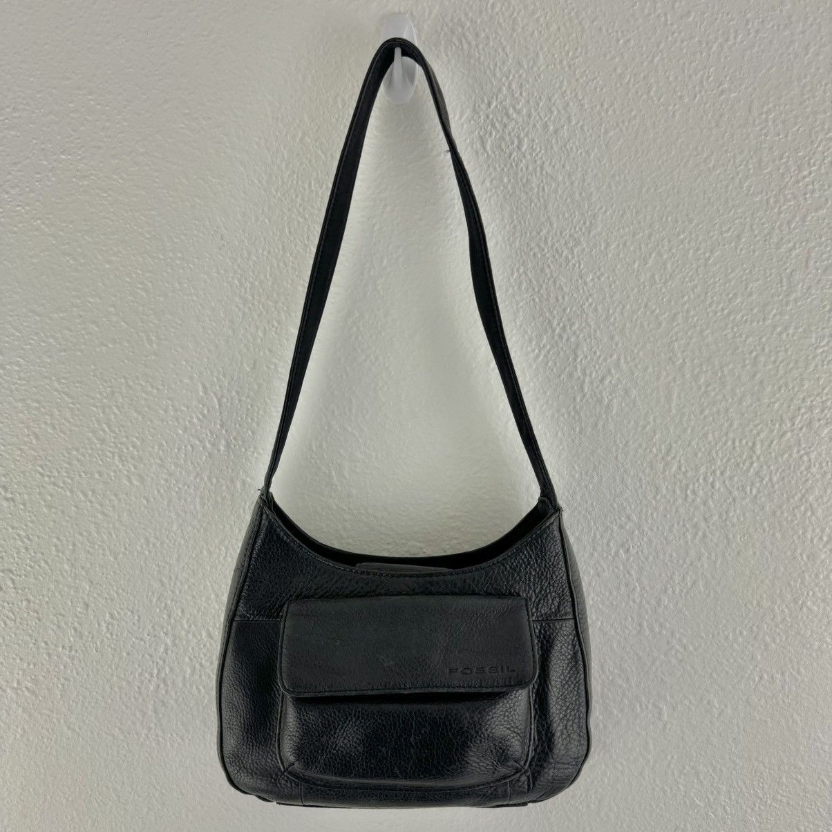 Fossil FOSSIL Vintage 90s Y2K Black Leather Edgy Shoulder Bag Purse Size ONE SIZE - 2 Thumbnail