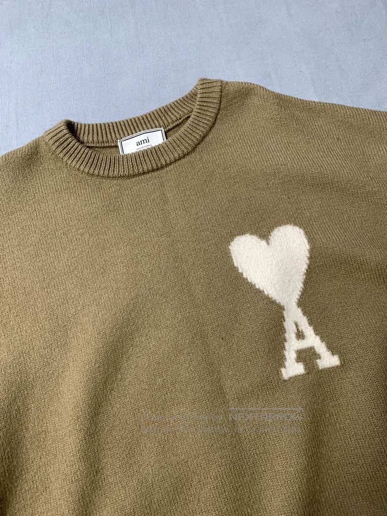 AMI Amiri Khaki White Love Heart Knit Sweater Size US M / EU 48-50 / 2 - 1 Thumbnail