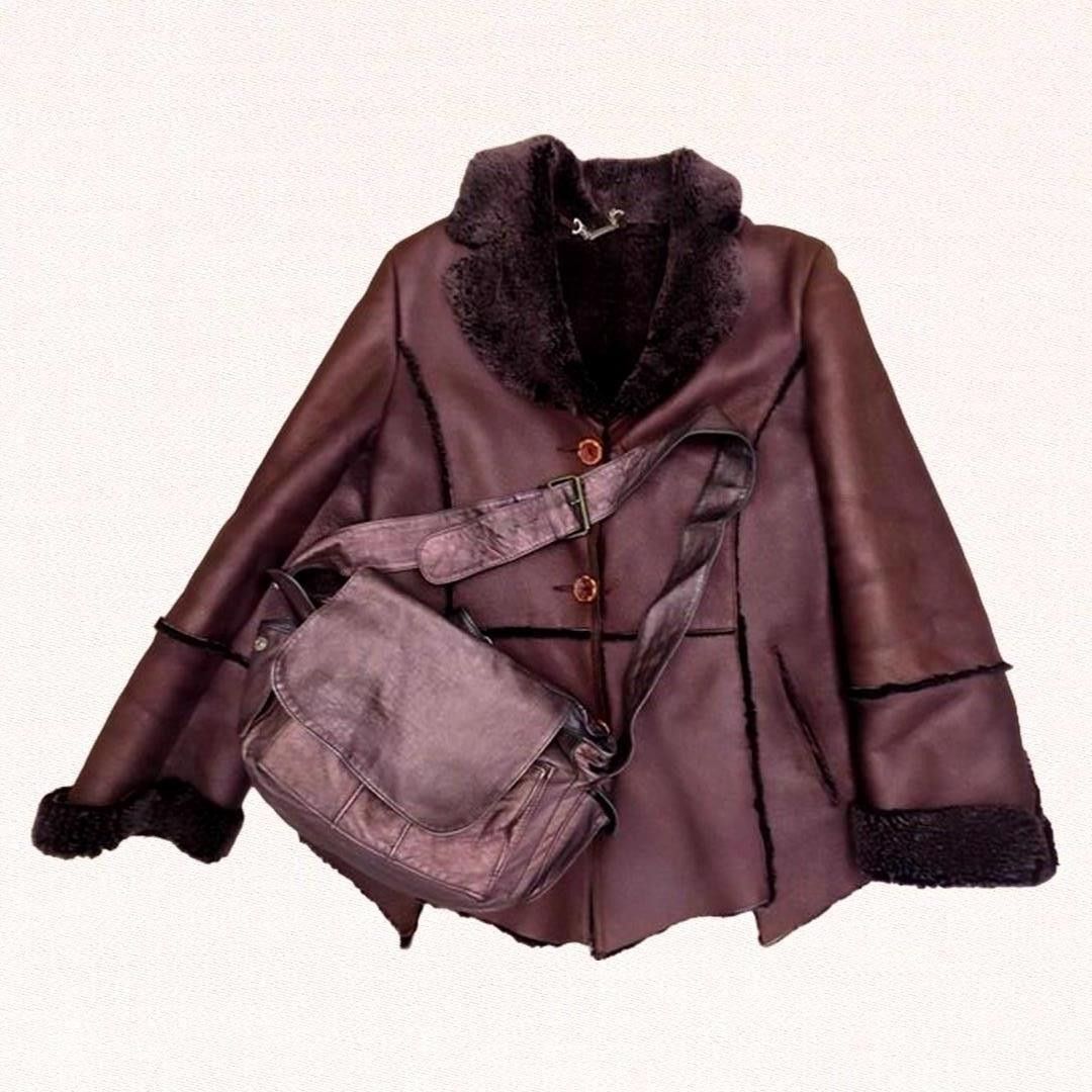 Genuine Leather Shearling coat sz S and matching bag excellent condition Size S / US 4 / IT 40 - 1 Thumbnail