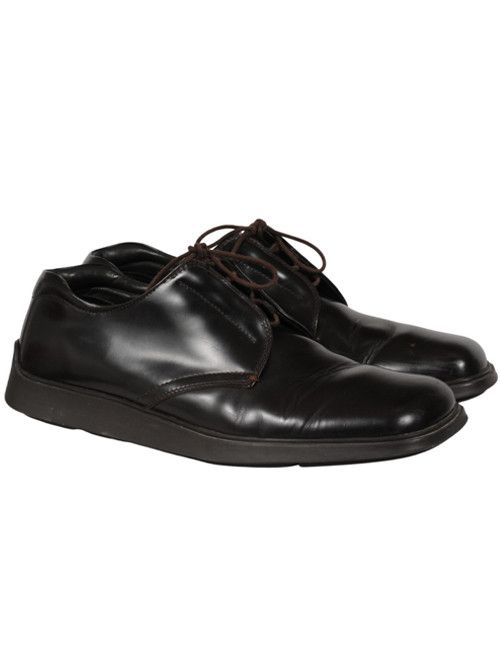 Prada Vtg 2000s Square Toe Oxfords Brown Leather - 02617 Size US 14 / EU 47 - 1 Thumbnail