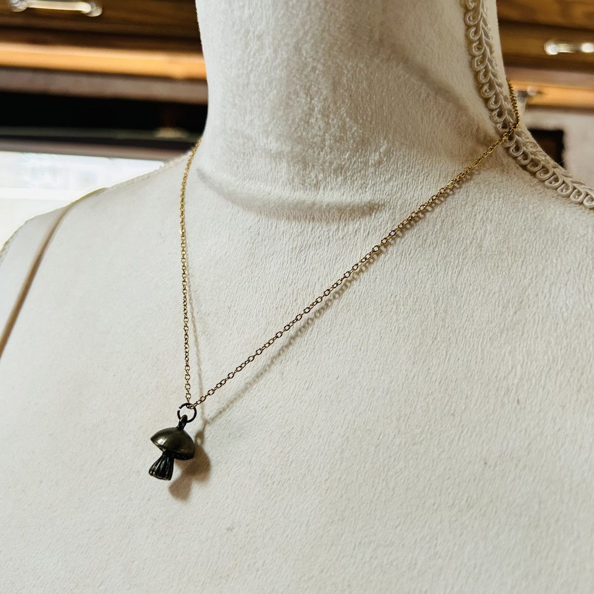 Handmade Handcrafted solid brass mushroom pendant on chain necklace Size ONE SIZE - 3 Thumbnail