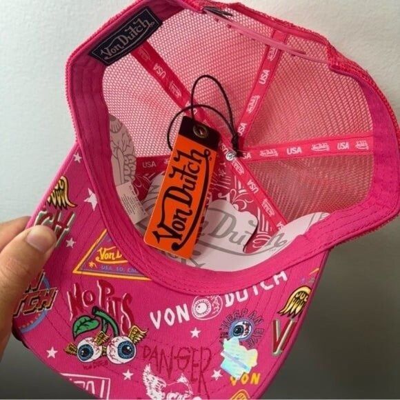 Designer × Von Dutch NWT VON DUTCH JAX HOT PINK ALL OVER PRINT TRUCKER HAT Size ONE SIZE - 7 Thumbnail