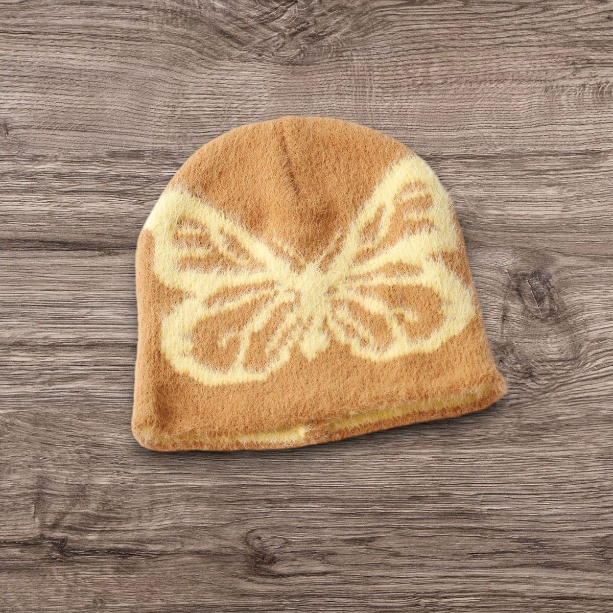 Other Orange Y2K Fluffy Knit Hat Butterfly ALT Beanie Size ONE SIZE - 1 Preview
