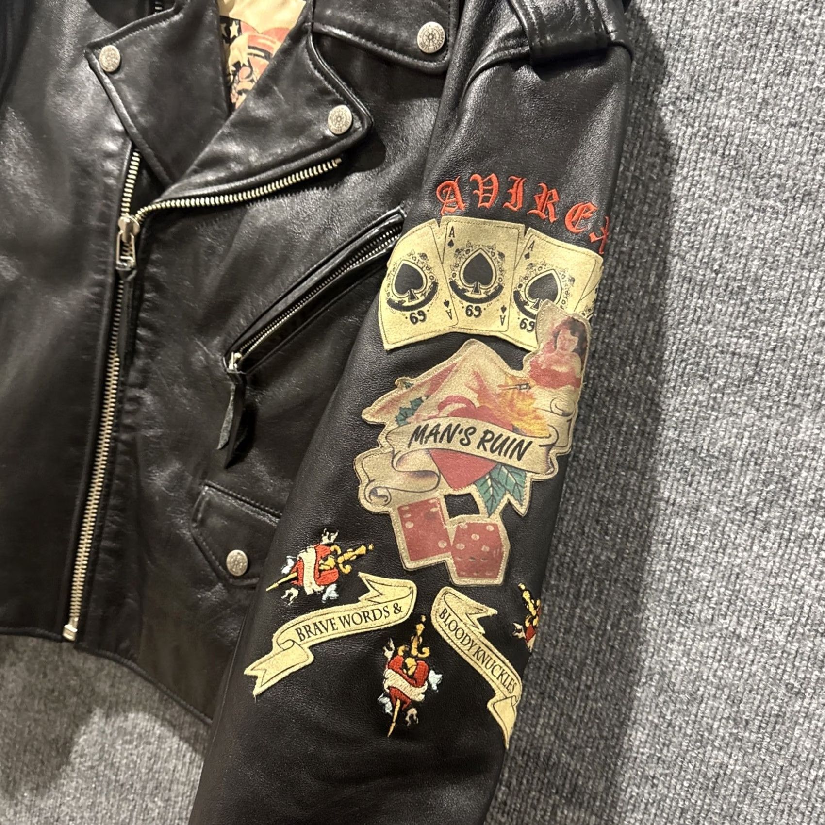 Avirex VINTAGE Avirex Leather Tattoo Embroidered Jacket GRAIL Men’s Large L Black Motorcycle Jacket Mens Size US L / EU 52-54 / 3 - 2 Thumbnail