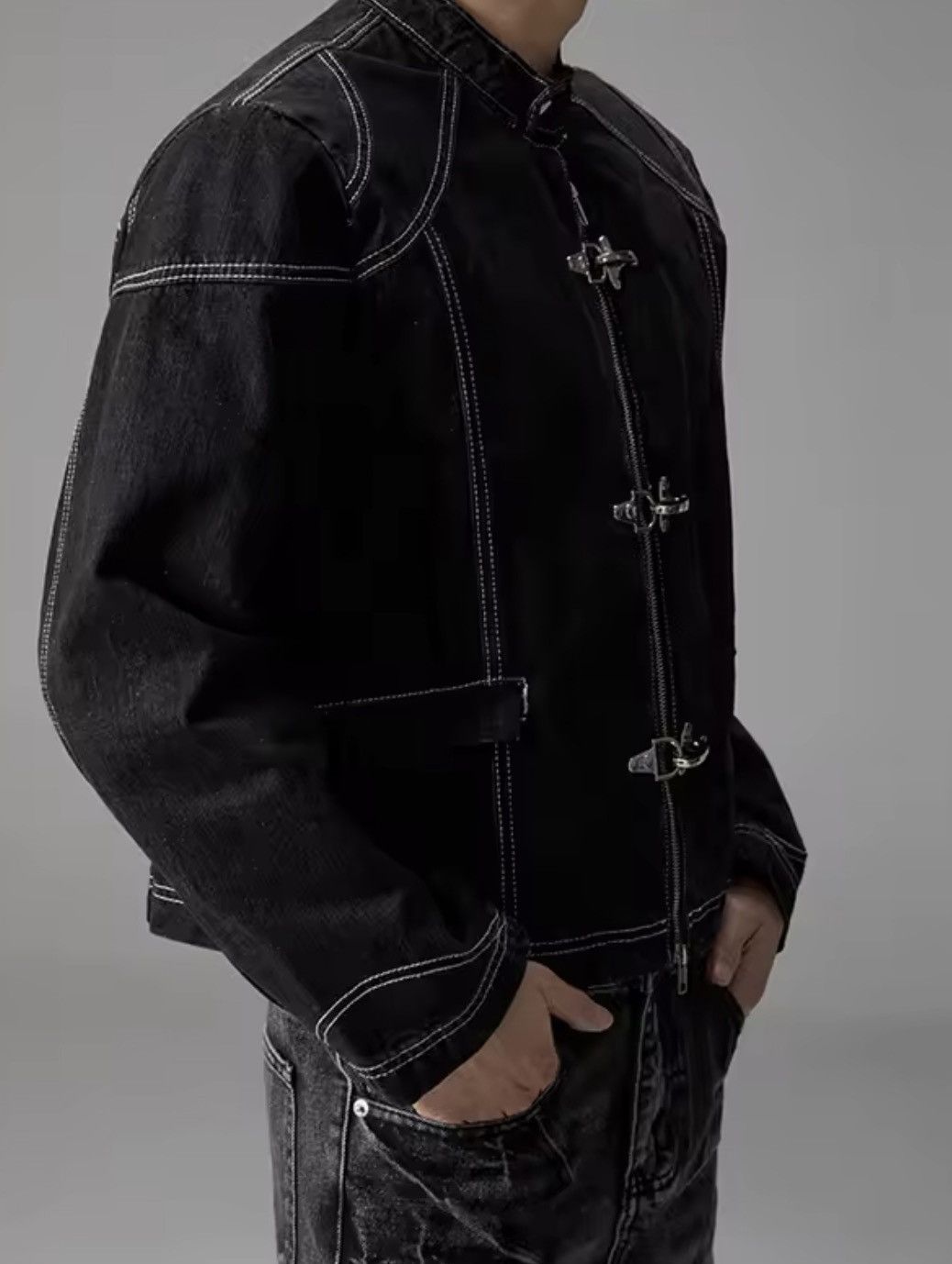 Japanese Brand Fireman Clasp Contrast-Stitch Denim Jacket - Black Size US M / EU 48-50 / 2 - 12 Thumbnail