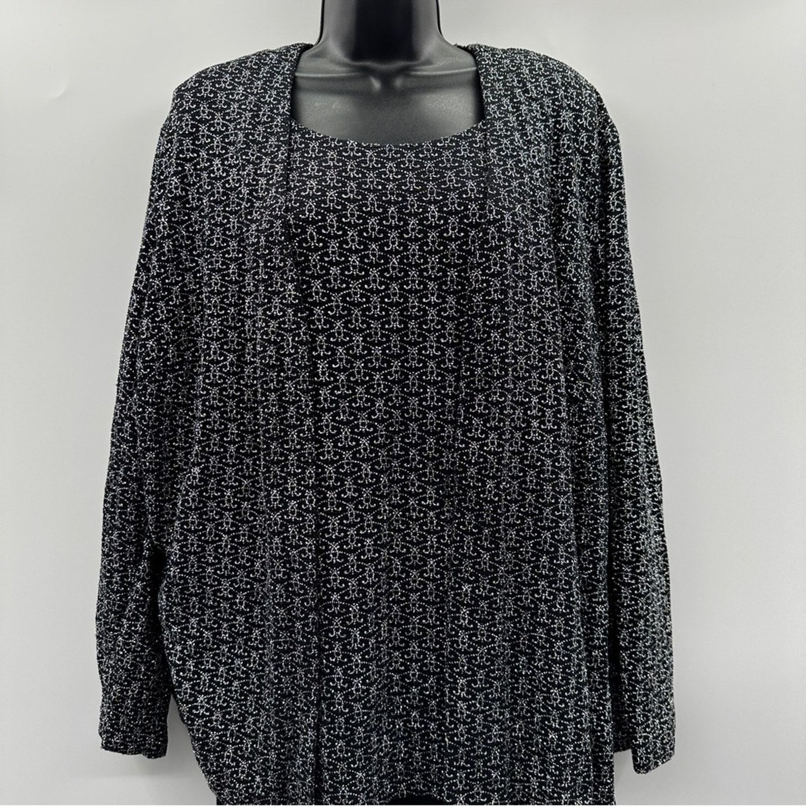 Alex Evenings Alex Evenings Black & Silver Glitter Dress & Cardigan Sz 22W Size 3XL / US 20-22 - 3 Thumbnail