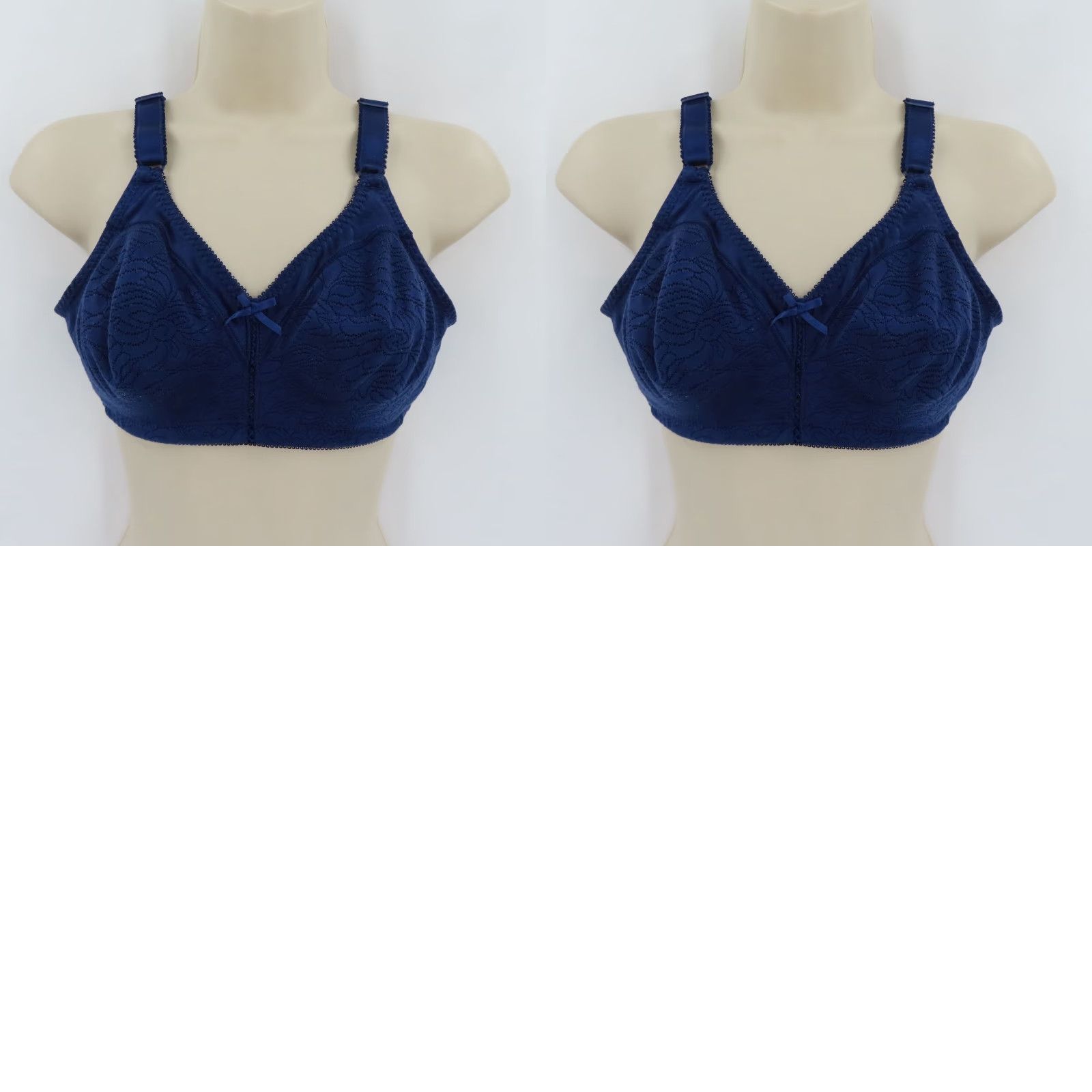 Vintage **Bali 36B Double Support Wireless Lace Bra In Navy Blue Floral Pattern** User: Bali 36B Double Support Wireless Lace Bra In Navy Blue Floral Pattern Size ONE SIZE - 9 Thumbnail