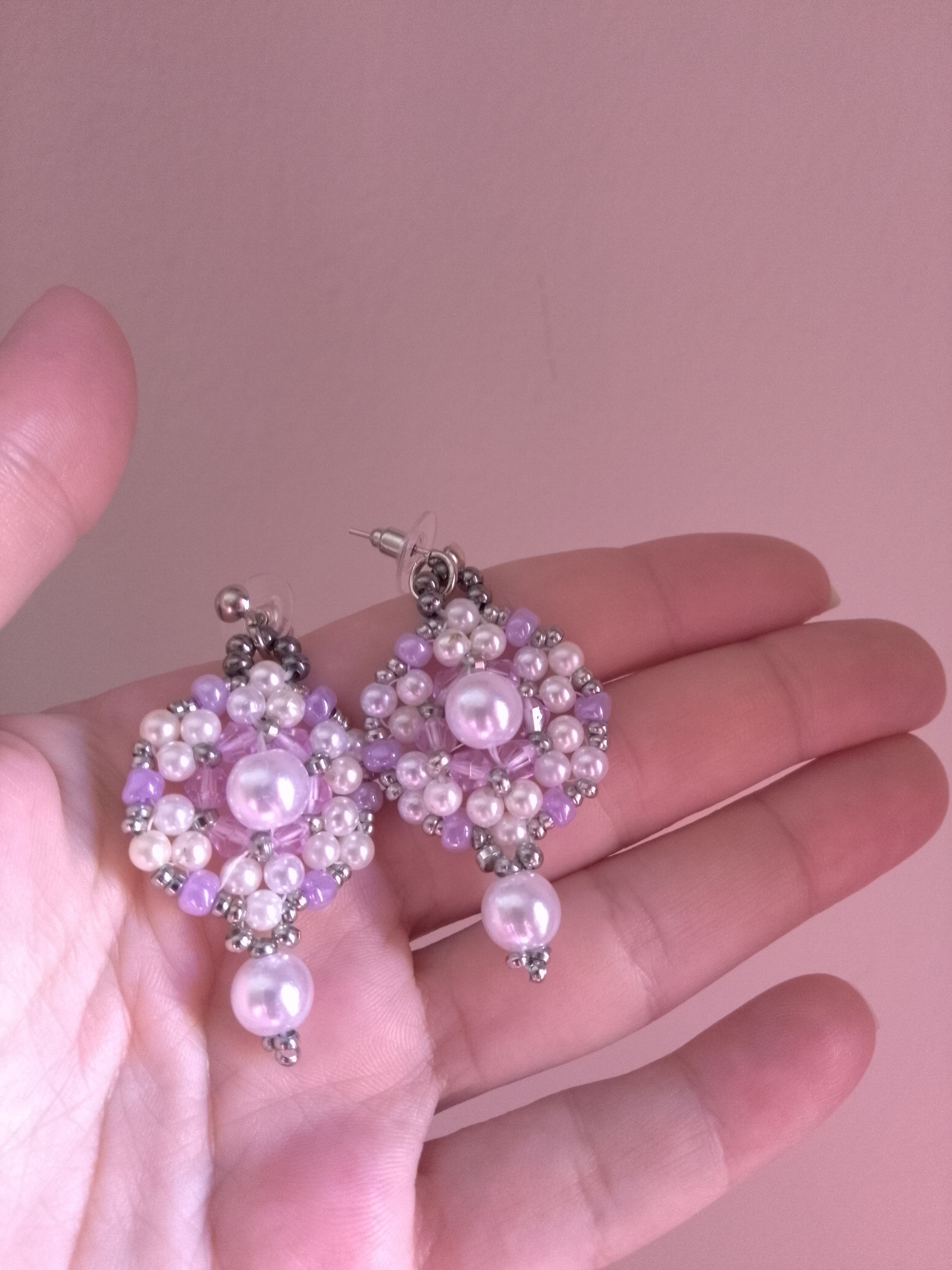 Handmade Bracelet. Pearls, light purple. Zig zag. Earrings Size ONE SIZE - 4 Thumbnail