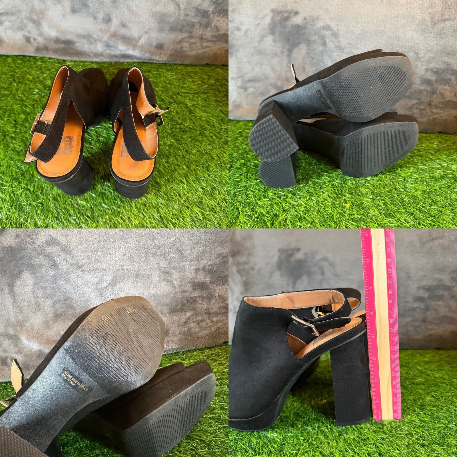 Vintage DV by Dolce Vita Powder Black Faux Suede Platform Slingback Sandals Womens 7.5 Block Heel 4.5" Buckle Wide Strap Women Party/Cocktail Shoes Size US 8 / IT 38 - 8 Thumbnail