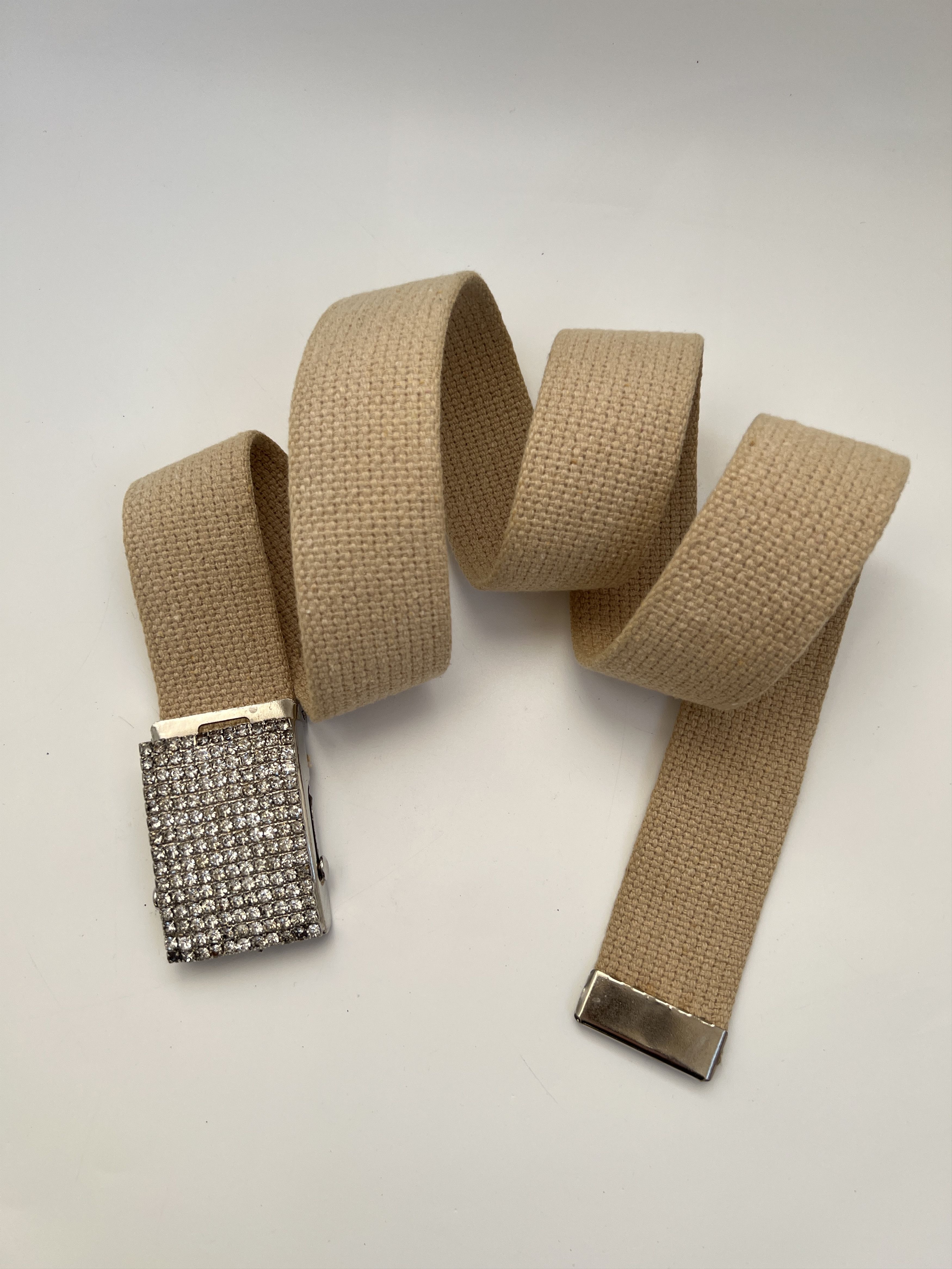 Vintage Y2K Rhinestones Buckle Cotton Belt BB Style Size ONE SIZE - 4 Thumbnail