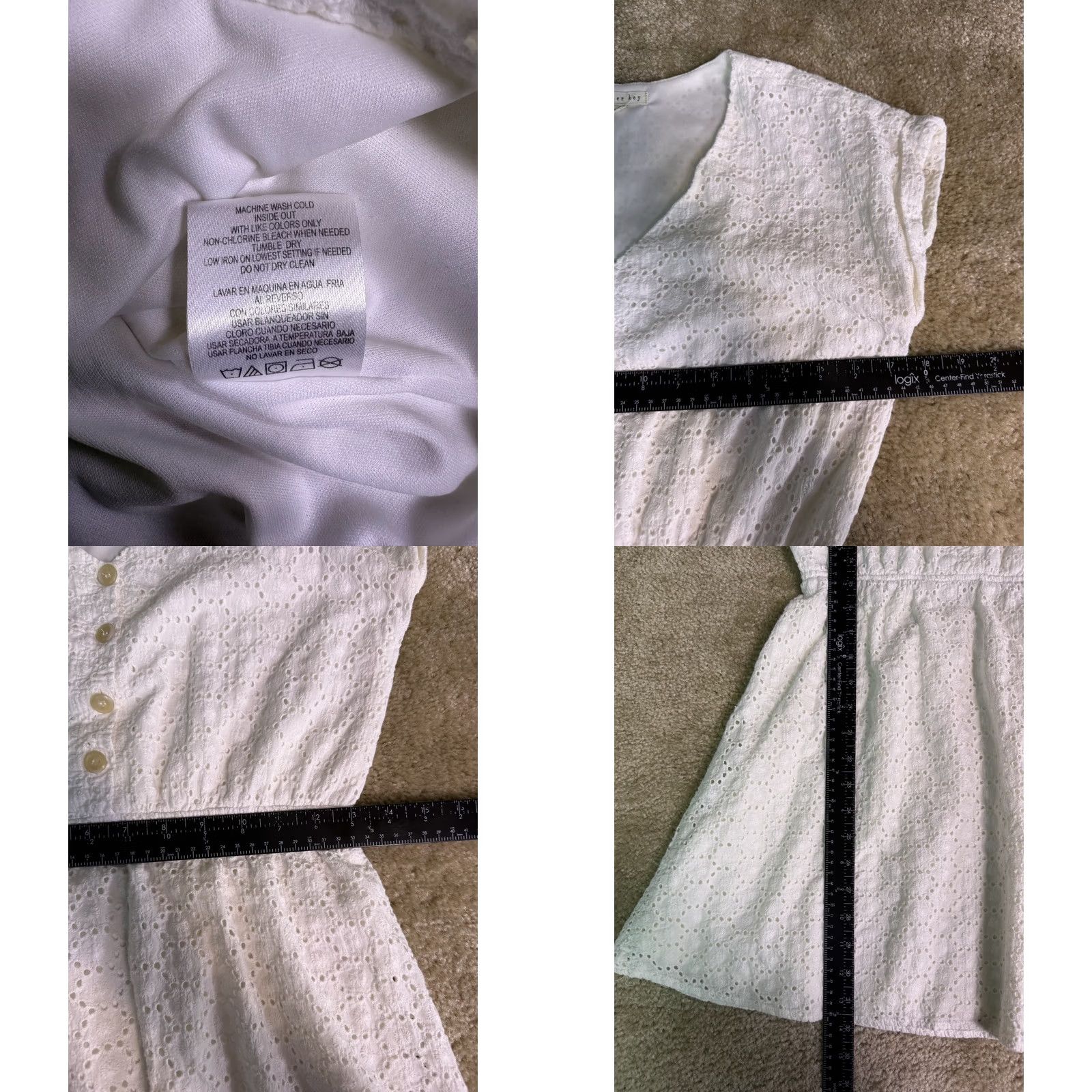 Vintage Copper Key White Cotton Eyelet Fit & Flare Dress Cap Sleeve V-Neck Size S Size S / US 4 / IT 40 - 8 Thumbnail