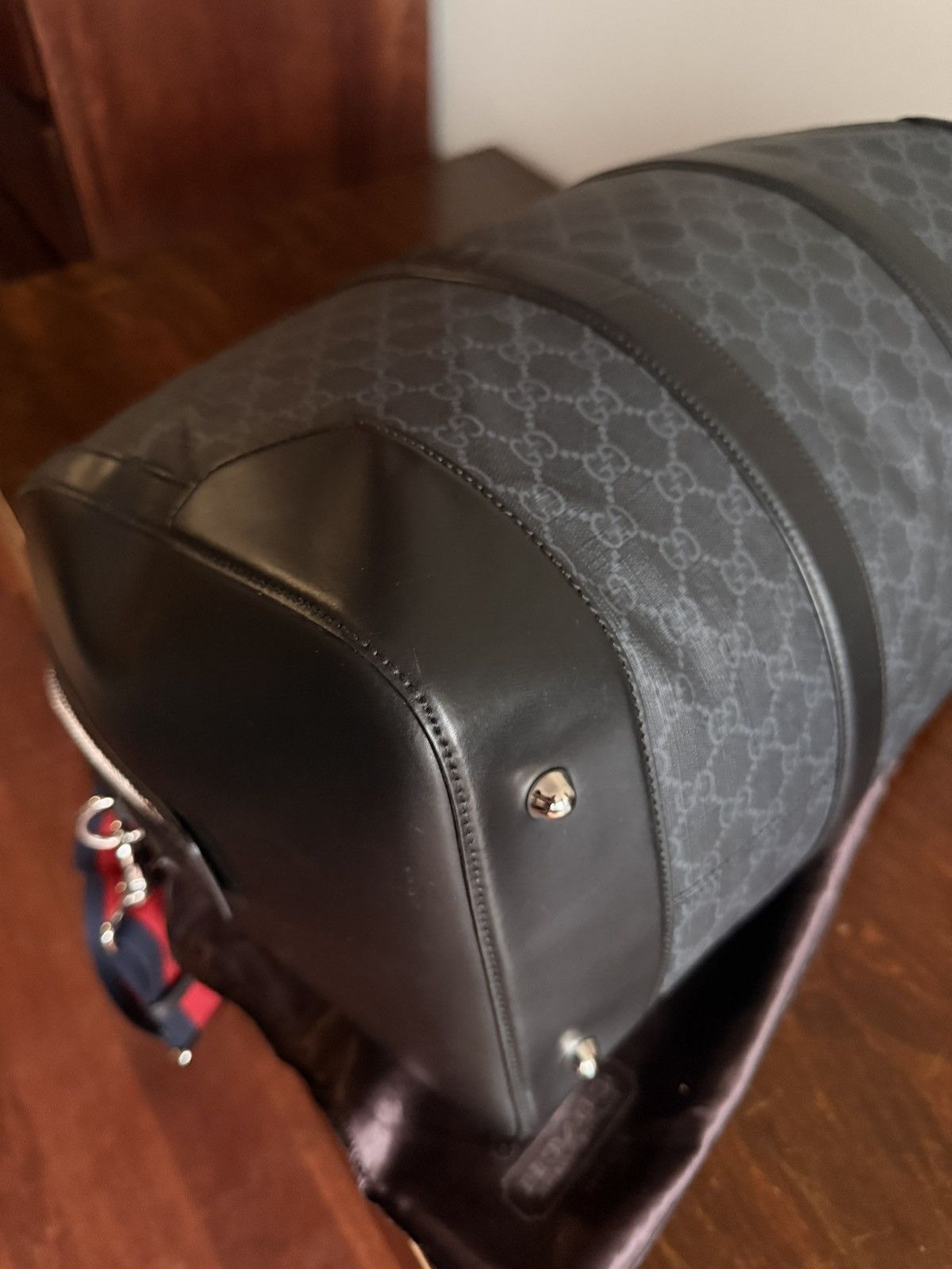 Gucci GUCCI GG Supreme Duffle Bag Black Monogram Weekender Travel Size ONE SIZE - 13 Thumbnail