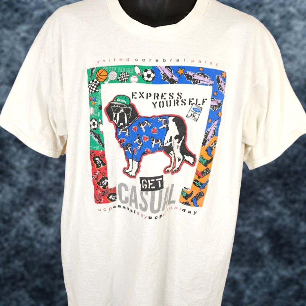 Fruit Of The Loom VINTAGE St Bernard Dog T Shirt Mens XL White 90s Express Yourself Sports Music Cotton Fruit of the Loom Crew Neck Short Sleeve Double-Sided Size US XL / EU 56 / 4 - 1 Thumbnail
