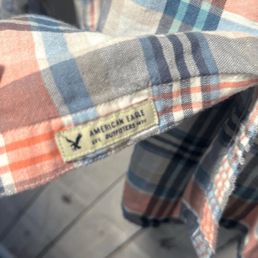 American Eagle Outfitters VINTAGE American Eagle Shirt Plaid Linen Button-Down Men 2XL Blue Orange Long Sleeve Size US XXL / EU 58 / 5 - 3 Thumbnail