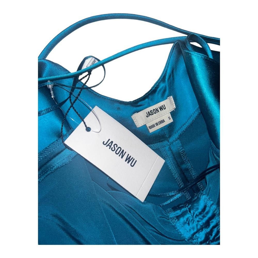 Designer Jason Wu l NWT Teal Satin Midi Dress Small Size S / US 4 / IT 40 - 7 Thumbnail