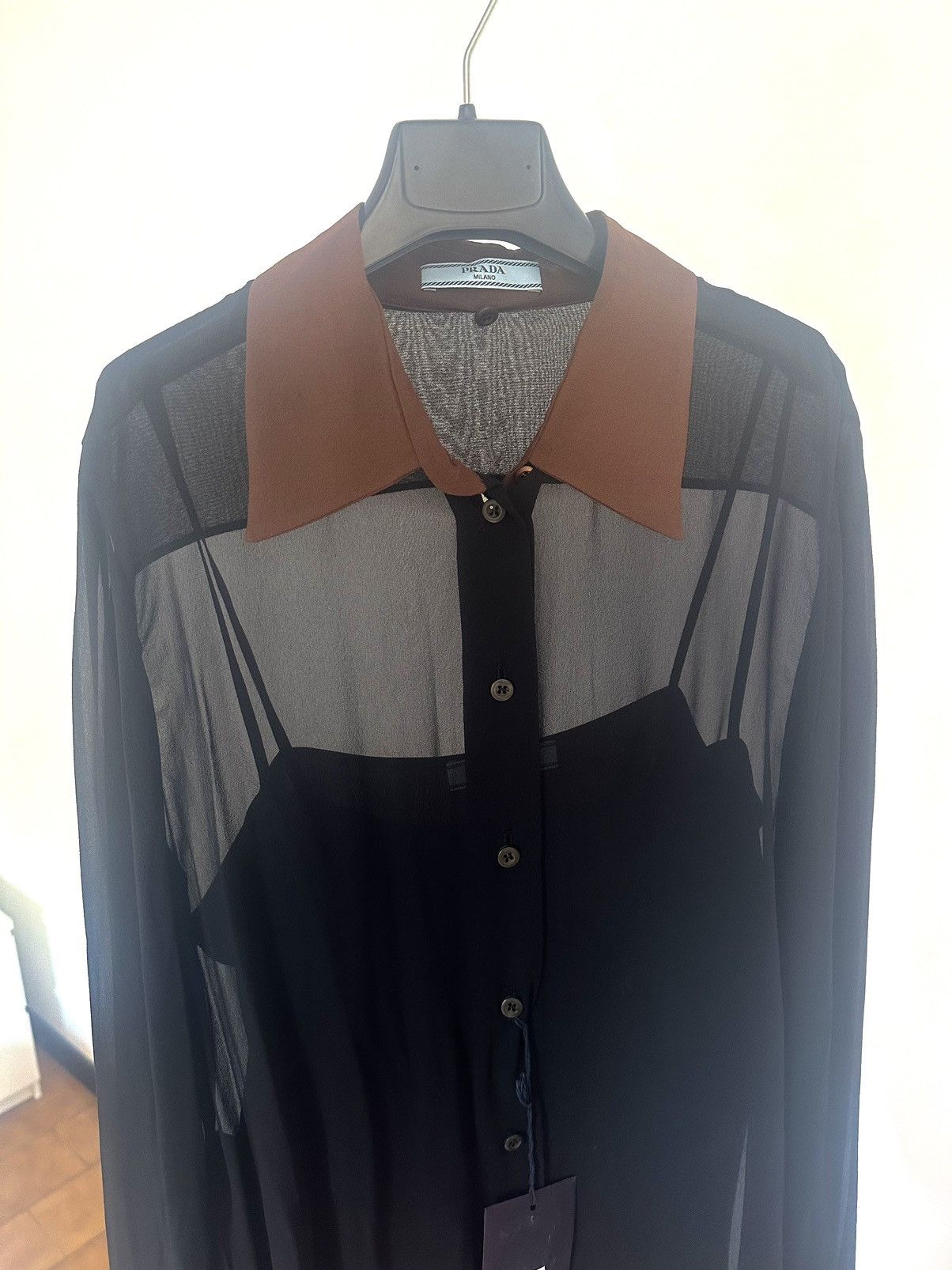 Prada Prada semi-sheer silk blouse with tank top and scarf Size M / US 6-8 / IT 42-44 - 2 Thumbnail