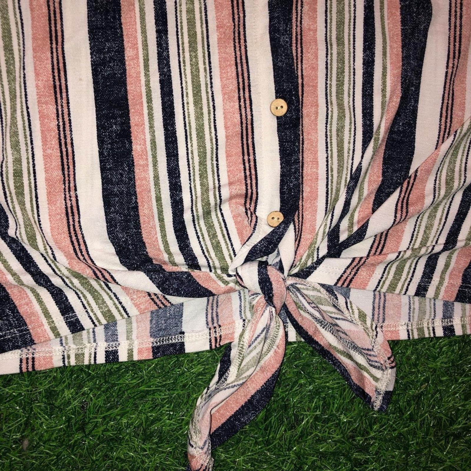 Other Women's Striped Button Up Tie Front Blouse Size L / US 10 / IT 46 - 3 Thumbnail