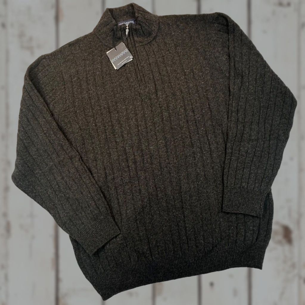 Vintage Hathaway Platinum 100% Geelong Lambs Wool Mens 2XL Pullover Sweater Mock 1/4 Zip Charcoal Gray NWT Made in Italy (Fall/Winter) Mens Size US XXL / EU 58 / 5 - 1 Thumbnail