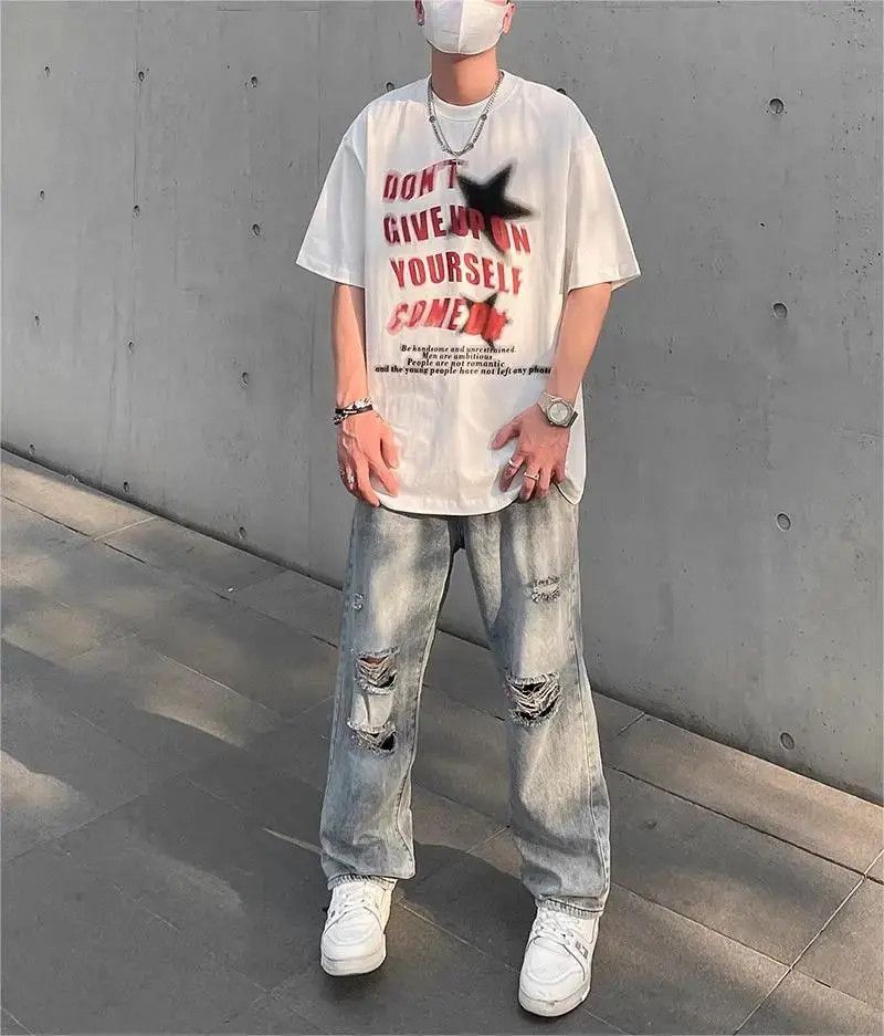 Japanese Brand Retro washed loose distressed jeans Size US 32 / EU 48 - 3 Thumbnail