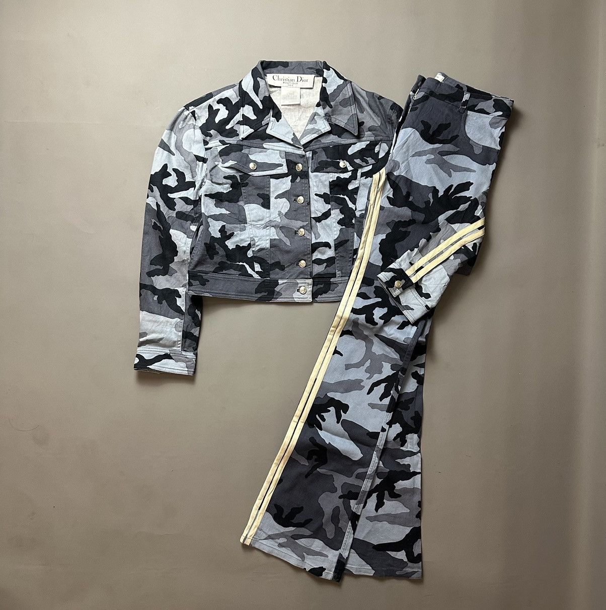 image of Christian Dior By John Galliano Flared Camouflage Twin Set in Blue Camouflage, Women's (Size Medium