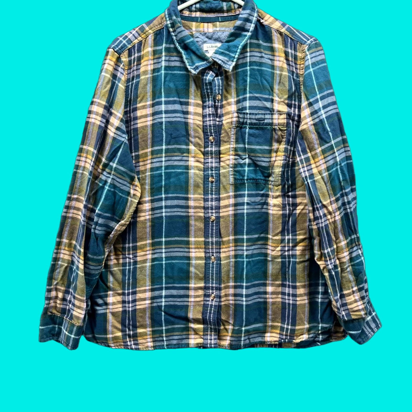 Vintage VINTAGE LL Bean Women Button-Up Plaid Shirt 1X Plus Blue Yellow Flannel 100% Cotton Dress Size XL / US 12-14 / IT 48-50 - 1 Thumbnail