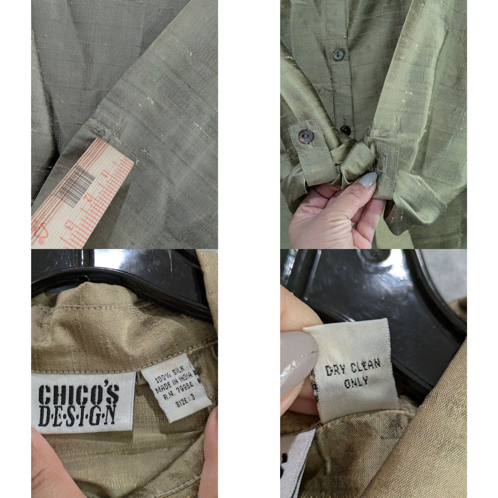 Vintage Chicos Design Shirt Womens 3 100% Silk Roll Tab Oversized Button Up Brown Puff Sleeve V-Neck Long Sleeve Blouse Solid Knit Formal Womens Size XS / US 0-2 / IT 36-38 - 8 Thumbnail