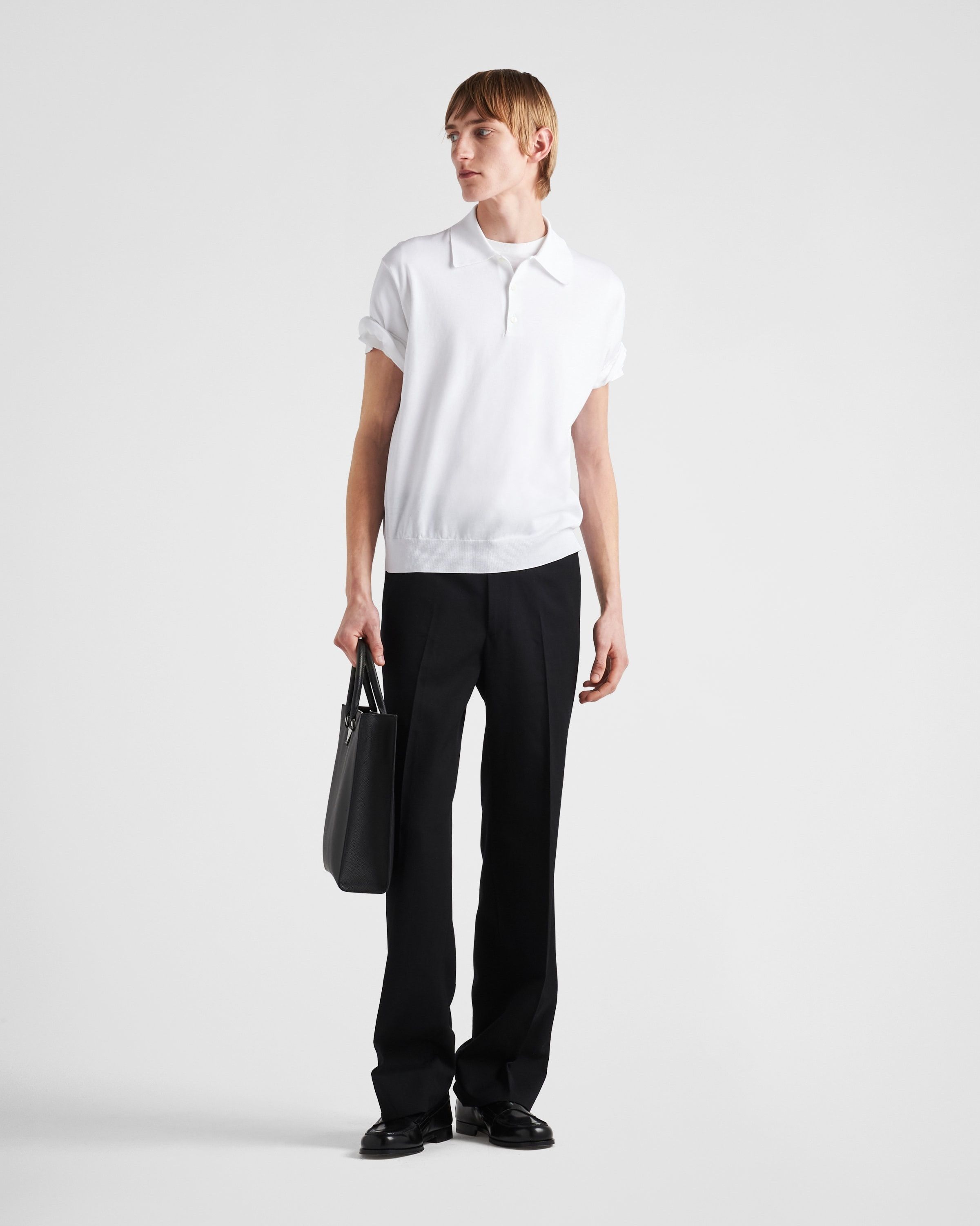 Prada o1bcso1str1025 Superfine Cotton Polo Shirt in White Size US L / EU 52-54 / 3 - 2 Thumbnail