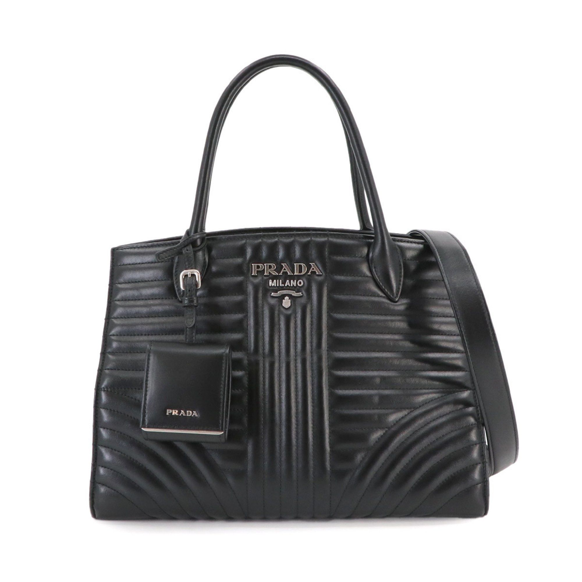 image of Prada Diagram 2Way Hand Shoulder Bag Leather Black 1Ba165 Silver Hardware, Women's