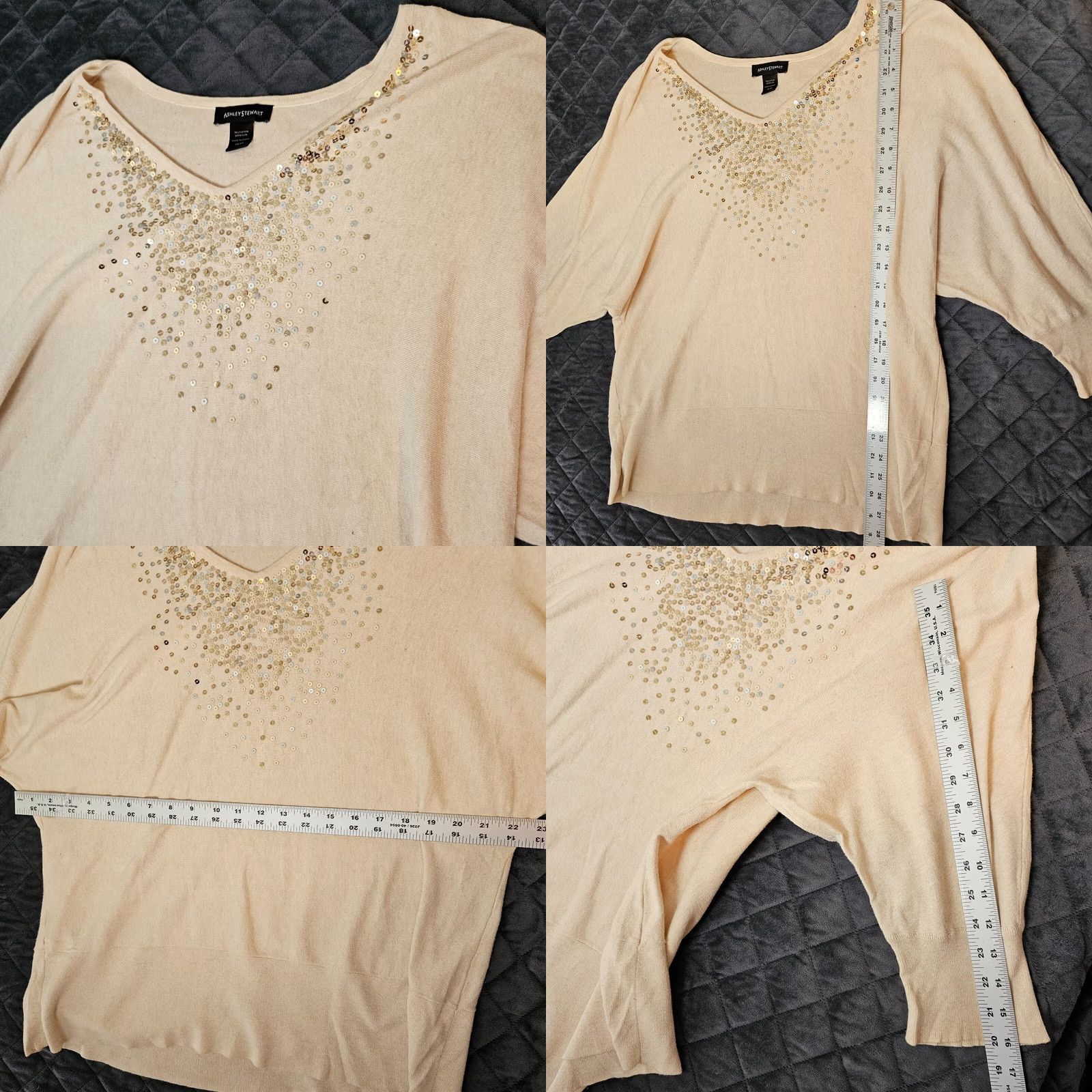 Vintage VINTAGE Ashley Stewart Women’s Plus Size Blouse Shirt V Neck Sequin Long Sleeve Beige 20 Womens Size 3XL / US 20-22 - 8 Thumbnail
