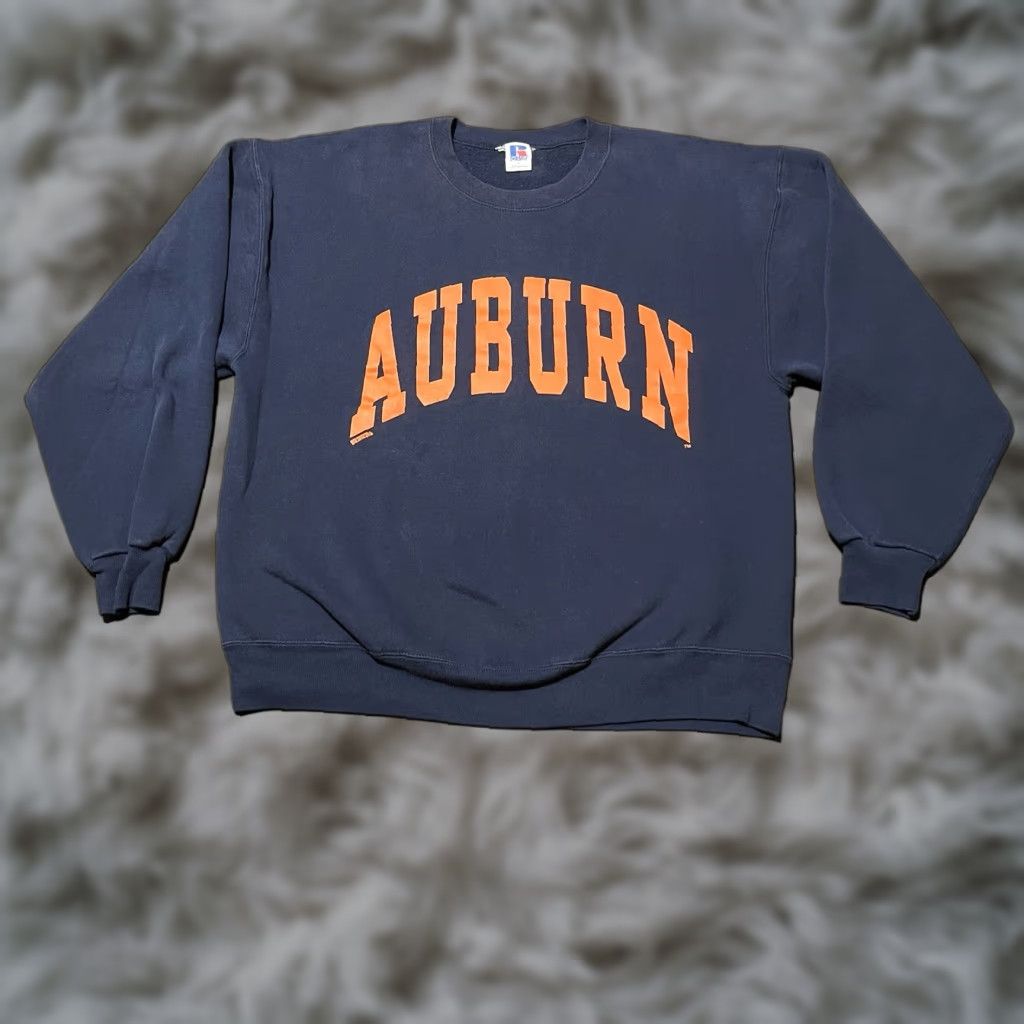 VINTAGE Russell Athletic Auburn Sweatshirt Crewneck Unisex Adults L Blue Graphic Print 90s College Tigers USA