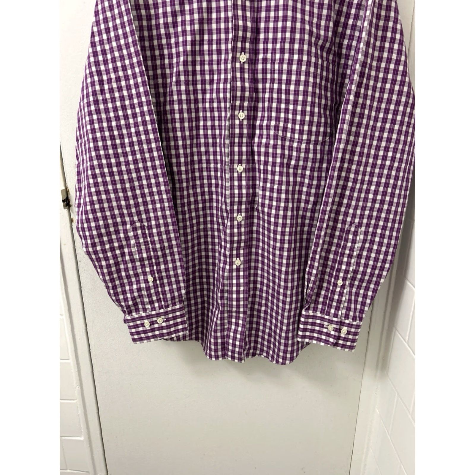 Brooks Brothers Brooks Brothers 346 Shirt Mens 15.5 Purple Oxford Plaid Slim Fit Button-Down Dress Shirt Size US L / EU 52-54 / 3 - 3 Thumbnail