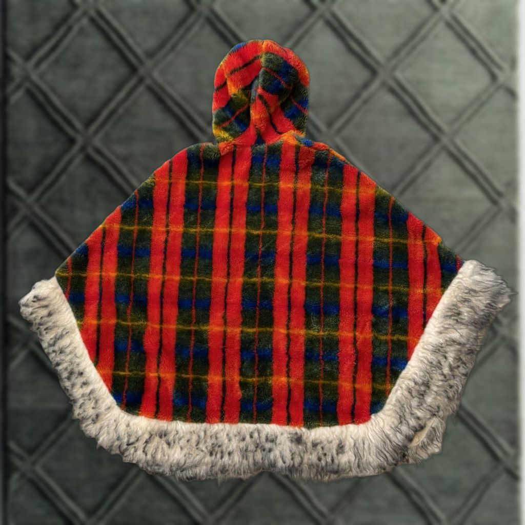 VINTAGE 60s WOMEN’S PLAID PONCHO CAPE OSFA MOD CARNABY STREET BOHEMIAN ILGWU USA